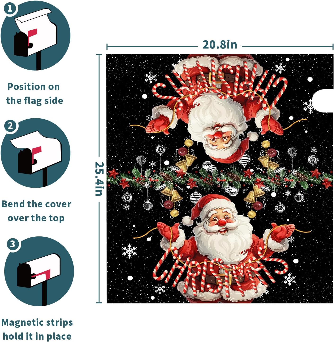 Merry Christmas Santa Claus Mailbox Cover Magnetic Large Size 21x25.5 Inch Winter Snowflakes Decorative Mailbox Cover Xmas Holiday Mailbox Wraps Post Letter Box Cover Holiday Outdoor Decoration