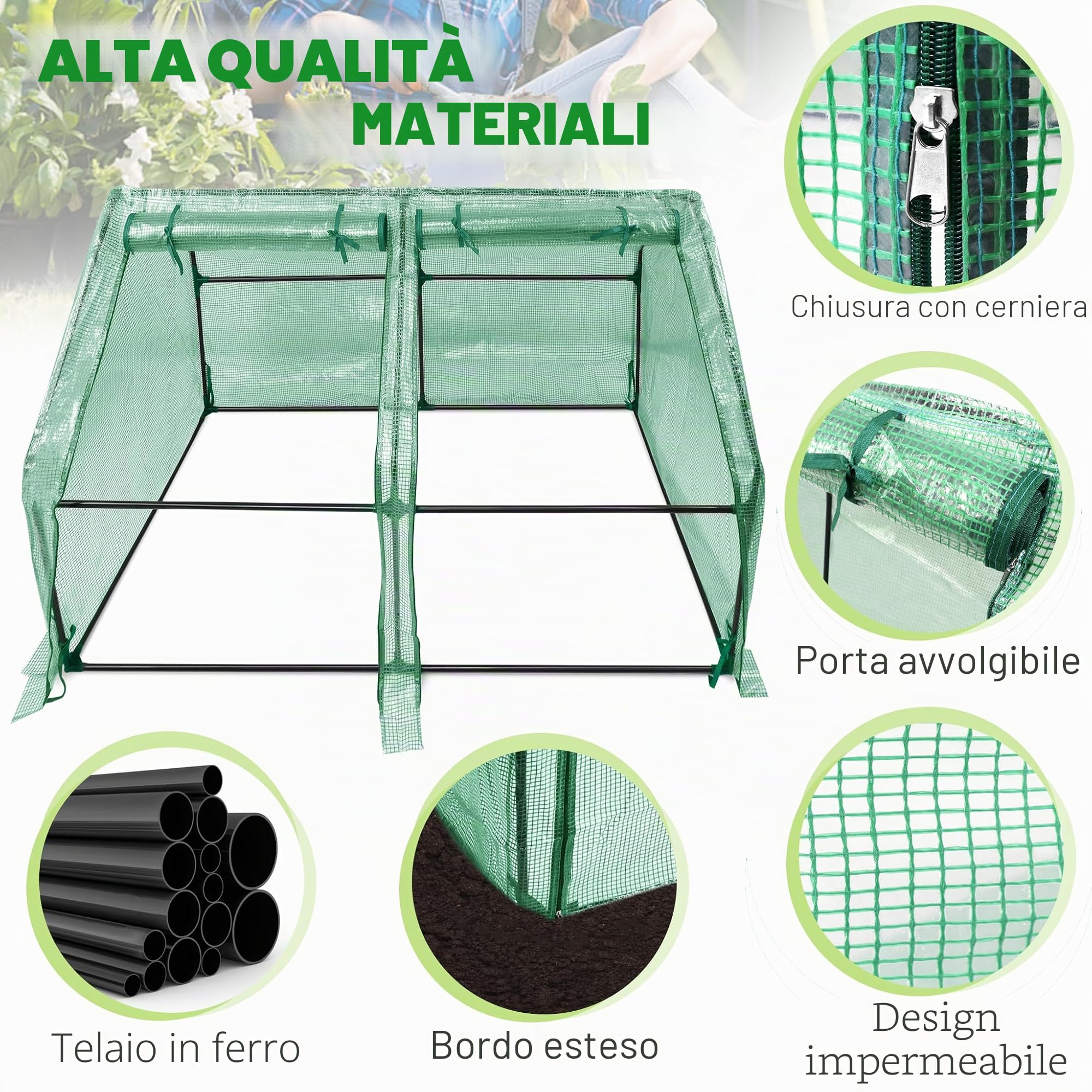 Froadp Serra piccola casetta per pomodori in HDPE da 140 g/m², struttura in ferro, 180 x 90 x 90 cm, con 2 porte a rotelle per giardini, balconi, terrazze, cortili e cortili