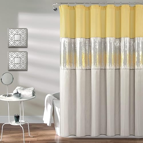 Lush Decor Cortina de ducha con cielo nocturno, 72 x 72 pulgadas, amarillo y gris