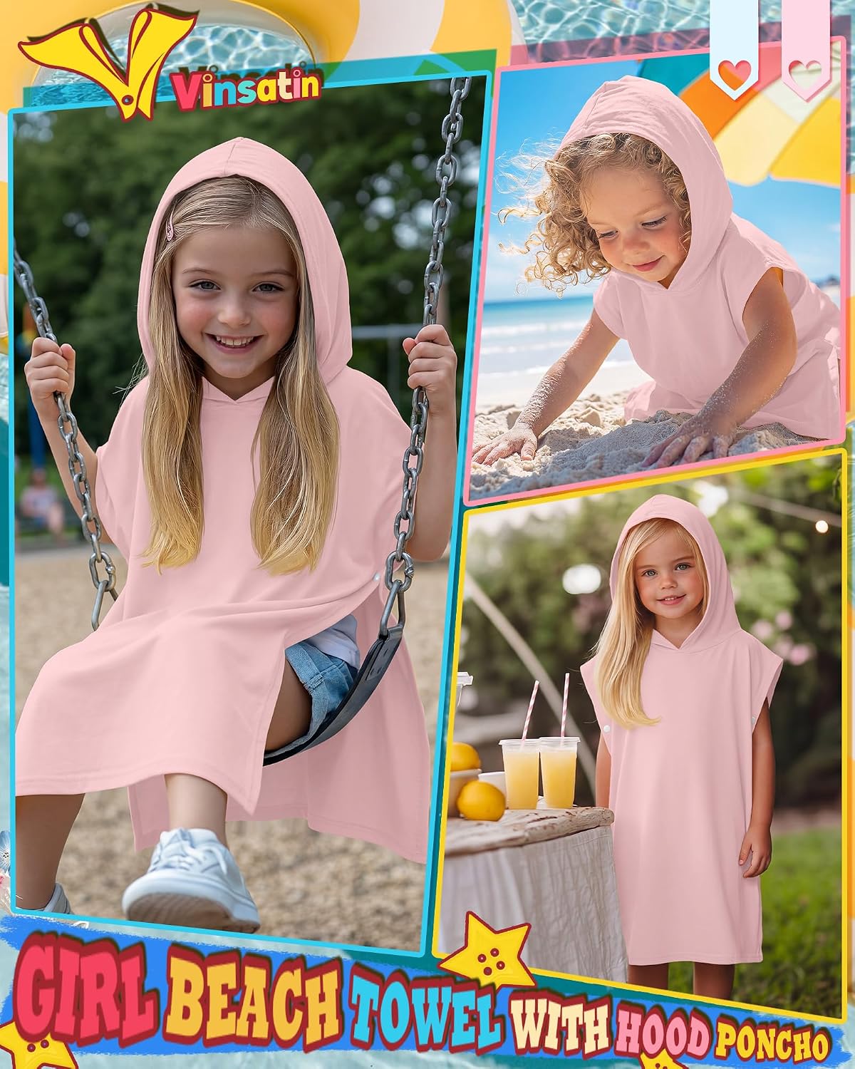 Girls' Swim Cover Up Toddler Girl Beach Towel with Hood Poncho Kid Bathing Suit Baby Swimsuit Summer Beach Essential