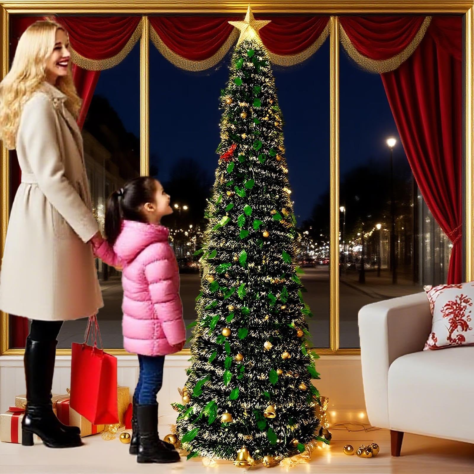 Árbol De Navidad Artificial Plegable Artificial para Exterior 1,5 M