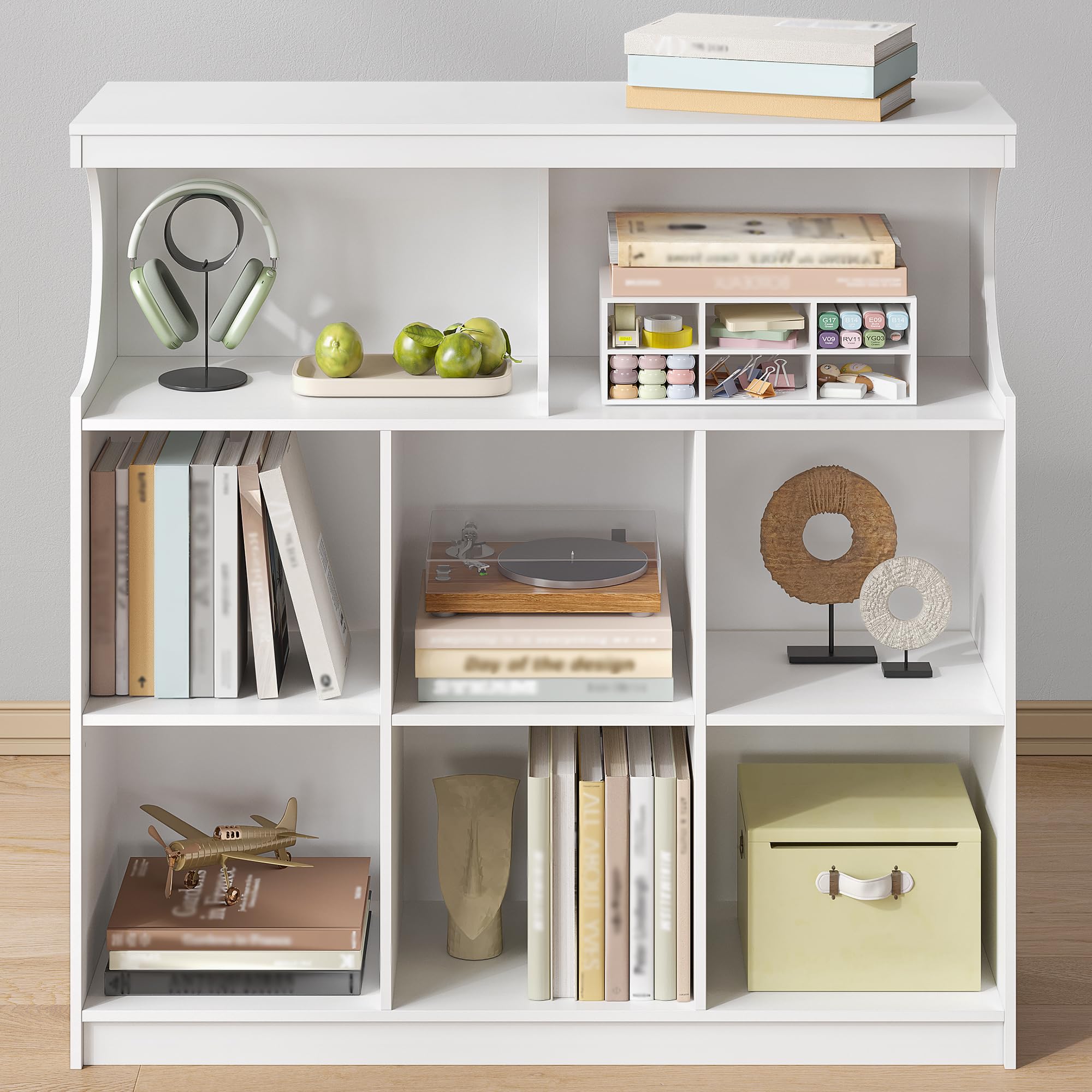 Hzuaneri Libreria, 8 Cubi Bianco Scaffale Autoportante Scanalature con U, Libreria da Parete, Scaffale Portaoggetti per Soggiorno, Ufficio, Studio, 30 x 100 x 100 cm, Bianco, BC33203X