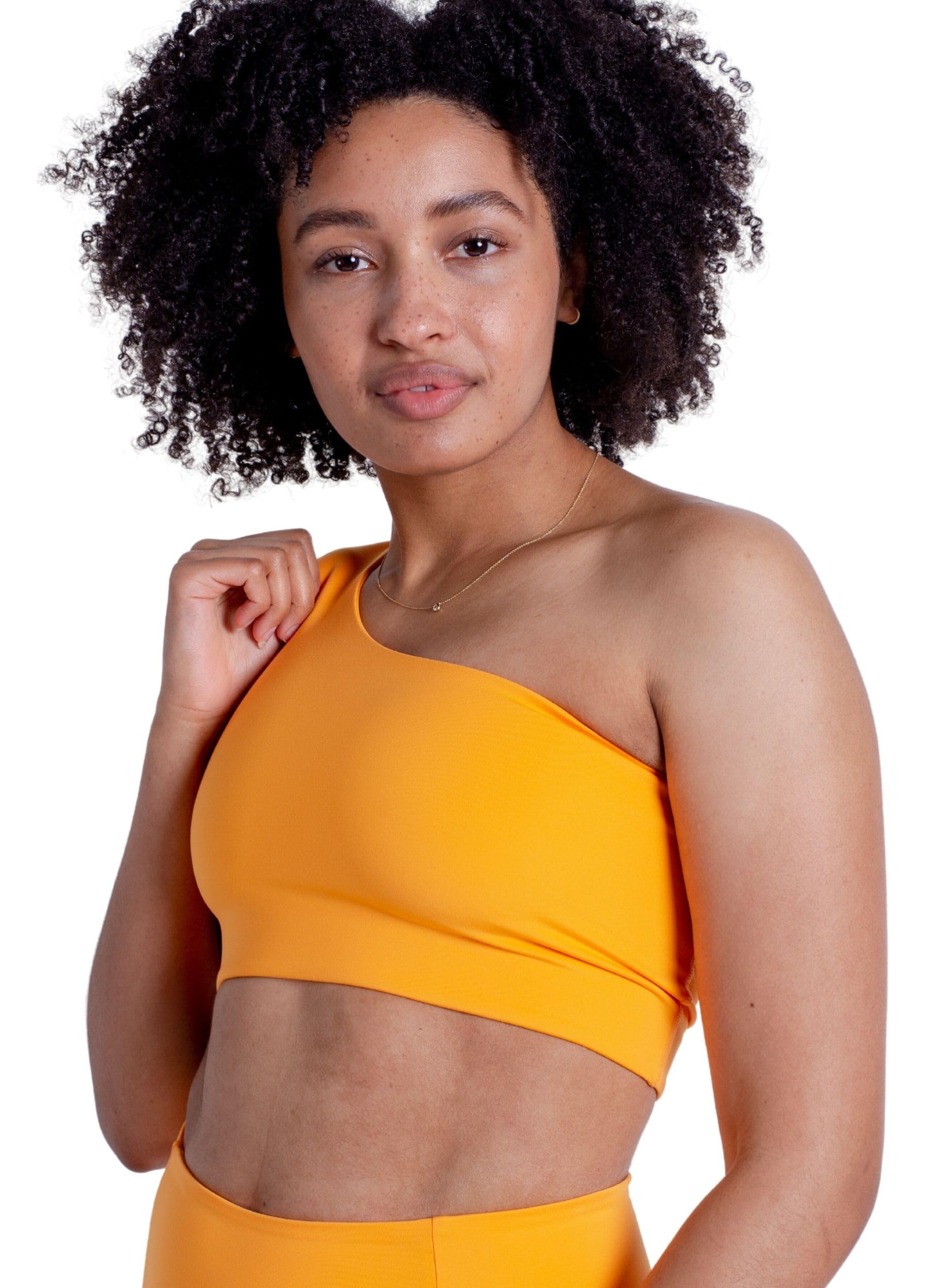 Girlfriend Collective Women's Bianca Bra, One Shoulder Sports, Orange Zest, S
