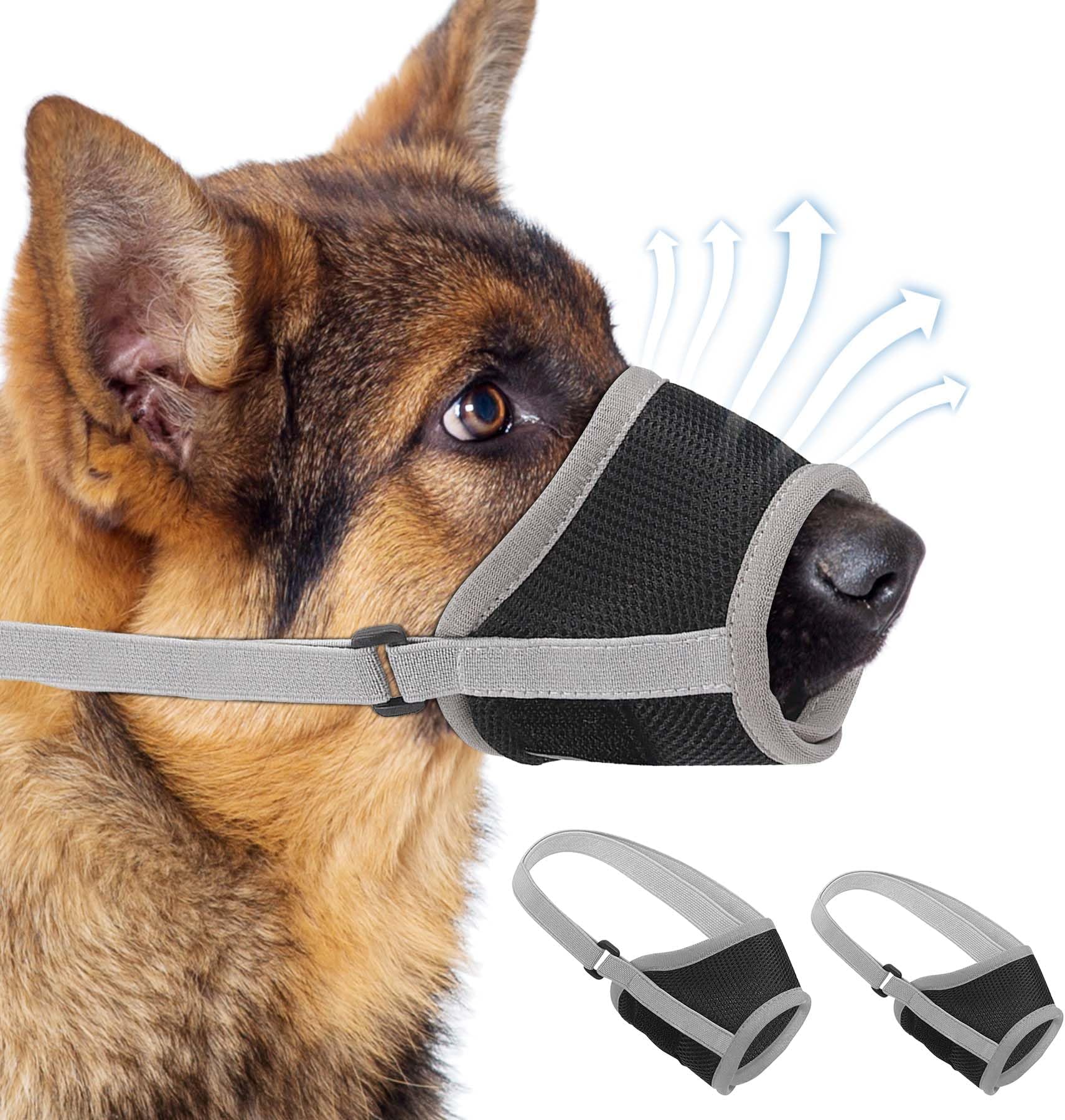 2 Set Dog Muzzle, Anti-Barking and Anti-Biting Dog Muzzle, Soft Mesh Muzzles and Adjustable Strap, Allows Panting and Drinking, Half Coverage Dog Muzzle, Suitable for Small to Medium Dogs(L/XL)
