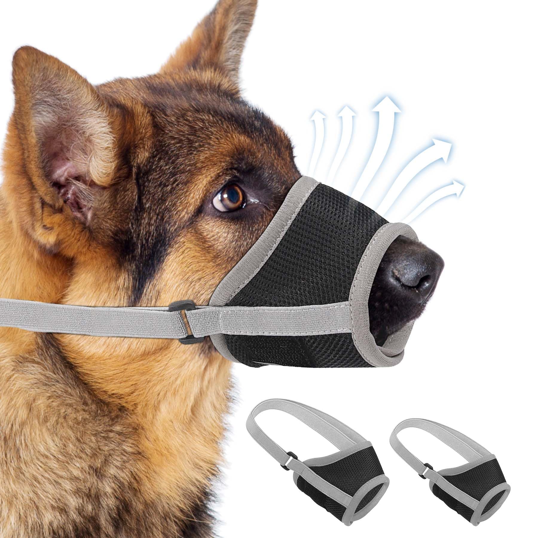 2 Set Dog Muzzle, Anti-Barking and Anti-Biting Dog Muzzle, Soft Mesh Muzzles and Adjustable Strap, Allows Panting and Drinking, Half Coverage Dog Muzzle, Suitable for Small to Medium Dogs(L/XL)