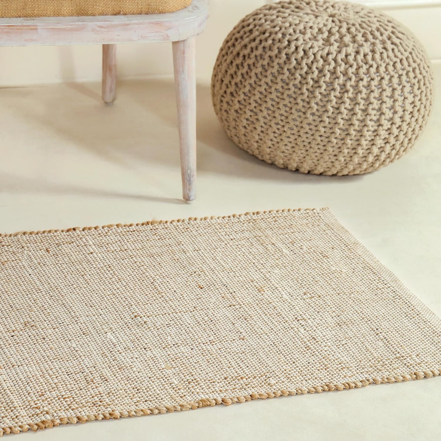 Natural Cotton Jute Runner Rug 2x6 Feet – Handwoven Farmhouse Rustic Braided Rug Hallway & Entryway Rug, Eco-Friendly Home Décor
