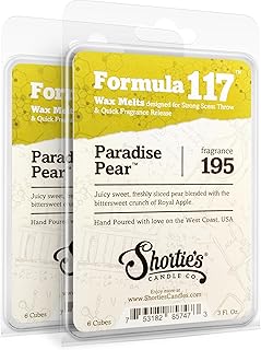 Shortie's Candle Company Paradise Pear Wax Melts Multi Pack - Formula 117-2 Highly Scented 3 Oz. Bars (6 Oz. Total) - Made with Natural Oils - Fruit & Berry Air Freshener Cubes Collection