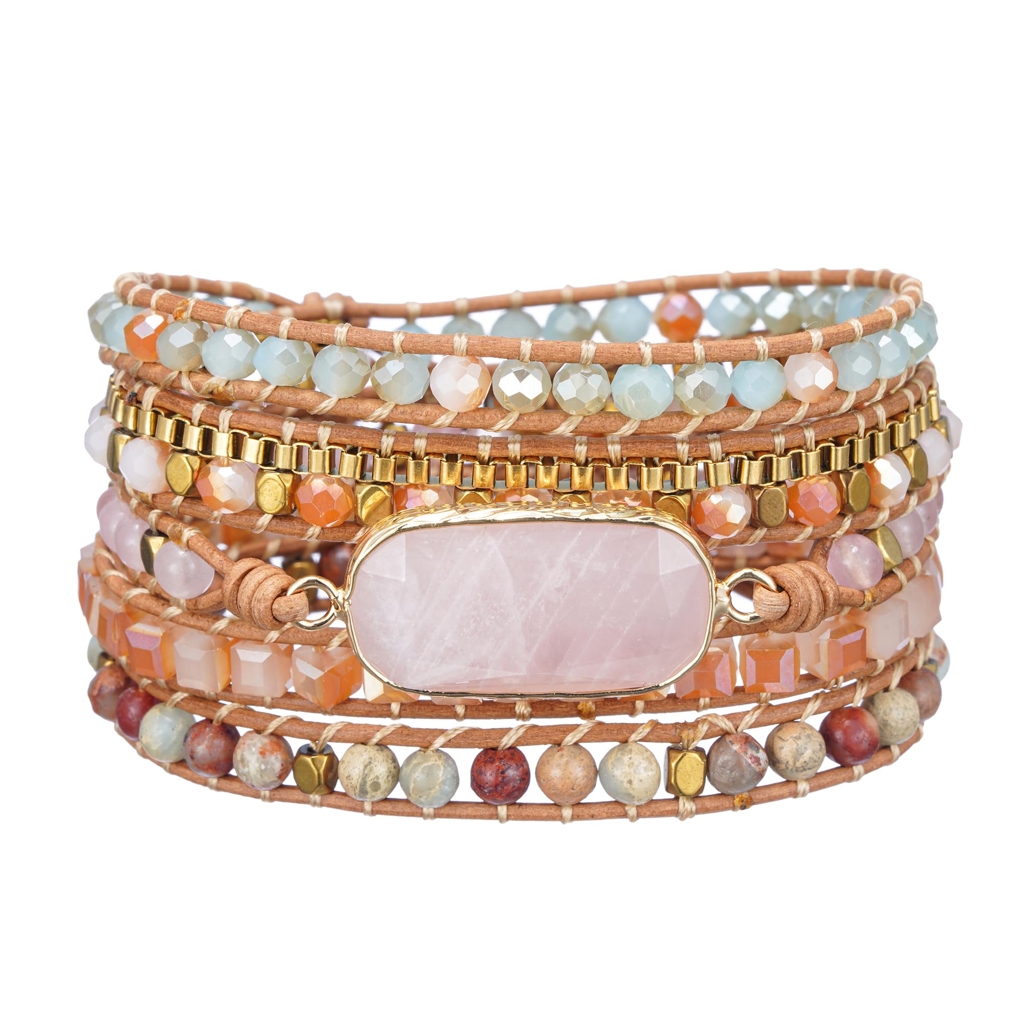 Plumiss Women Boho Handmade Natural Stone Crystal Leather Bead Wrap Bracelets Collection