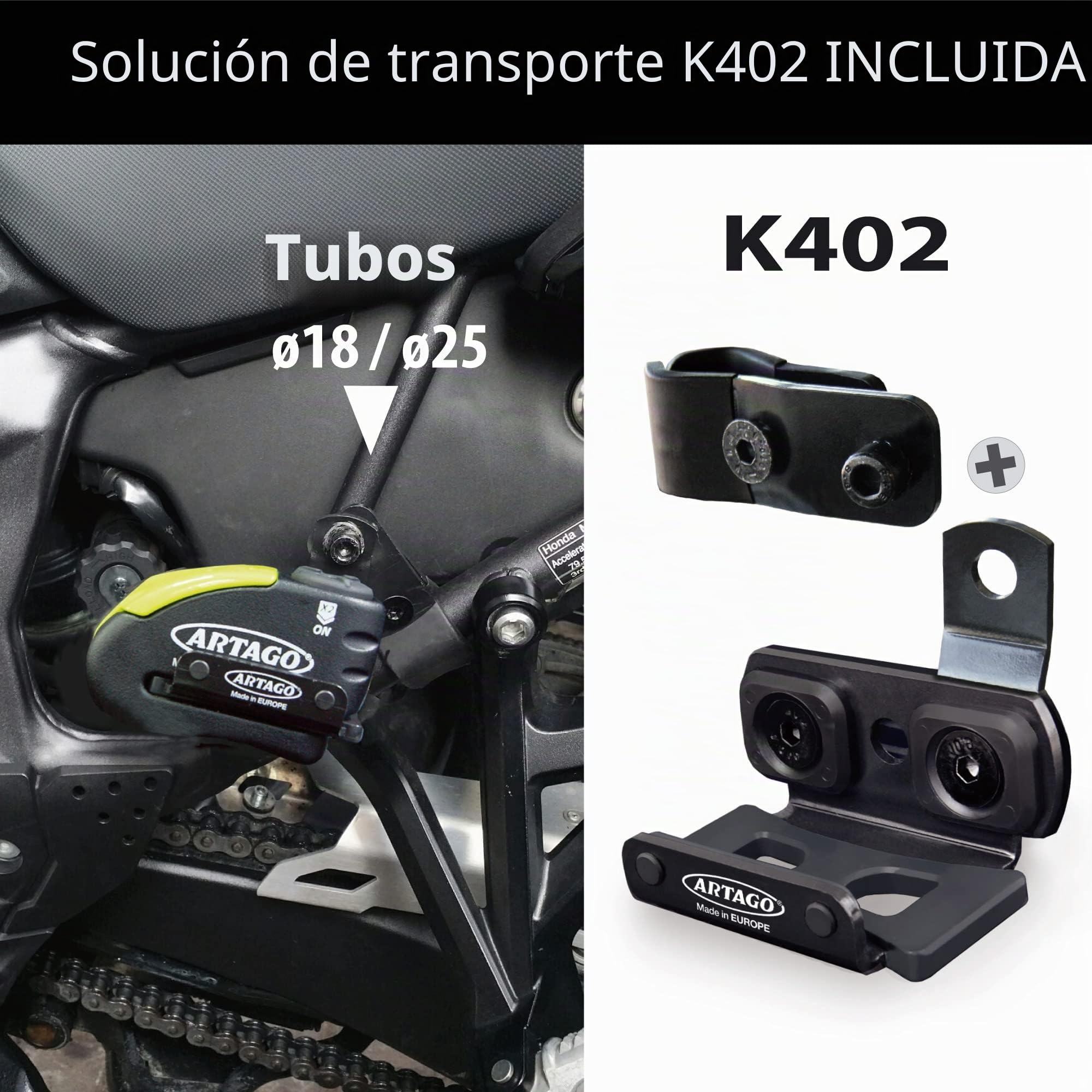 Artago 30X4 Pack Candado Antirrobo Disco con Alarma 120db Alta Seguridad + Soporte para Honda CRF 1000l Africa Twin, Homologado SRA y Sold Secure Gold