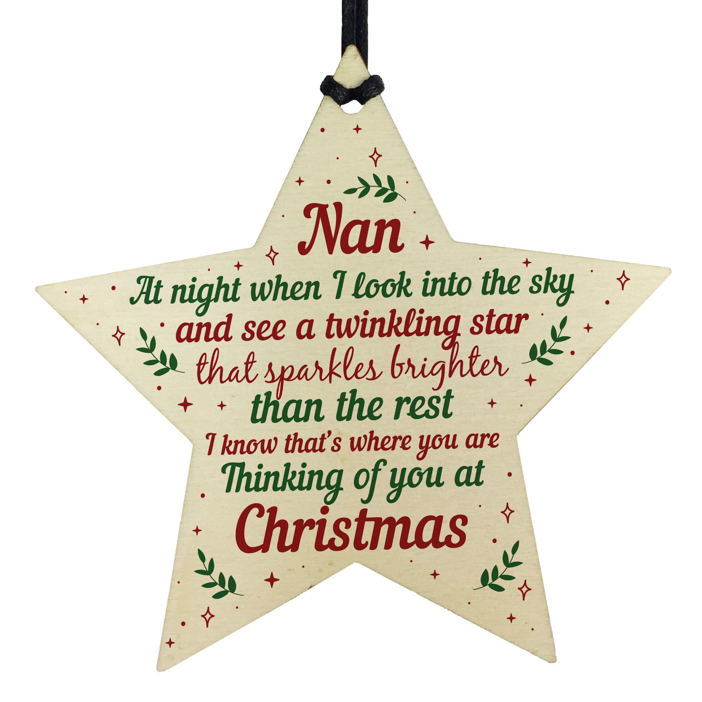 Red Ocean Wooden Memory Star Christmas Tree Decoration Bauble Nan Memorial Remembrance Gift