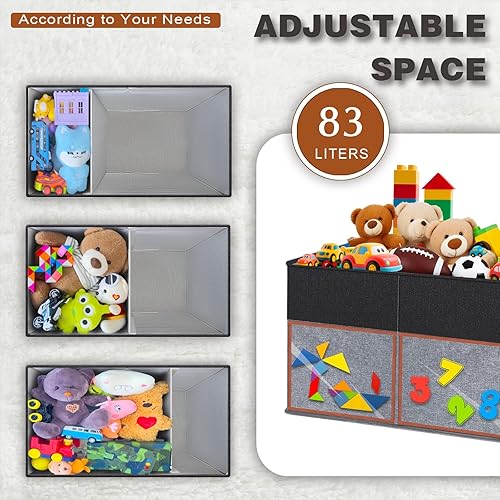 Miniatura 5 de Paquete de 2 cajas grandes de almacenamiento de juguetes con tapas transparentes, organizador de juguetes plegable con divisores ajustables, cesta