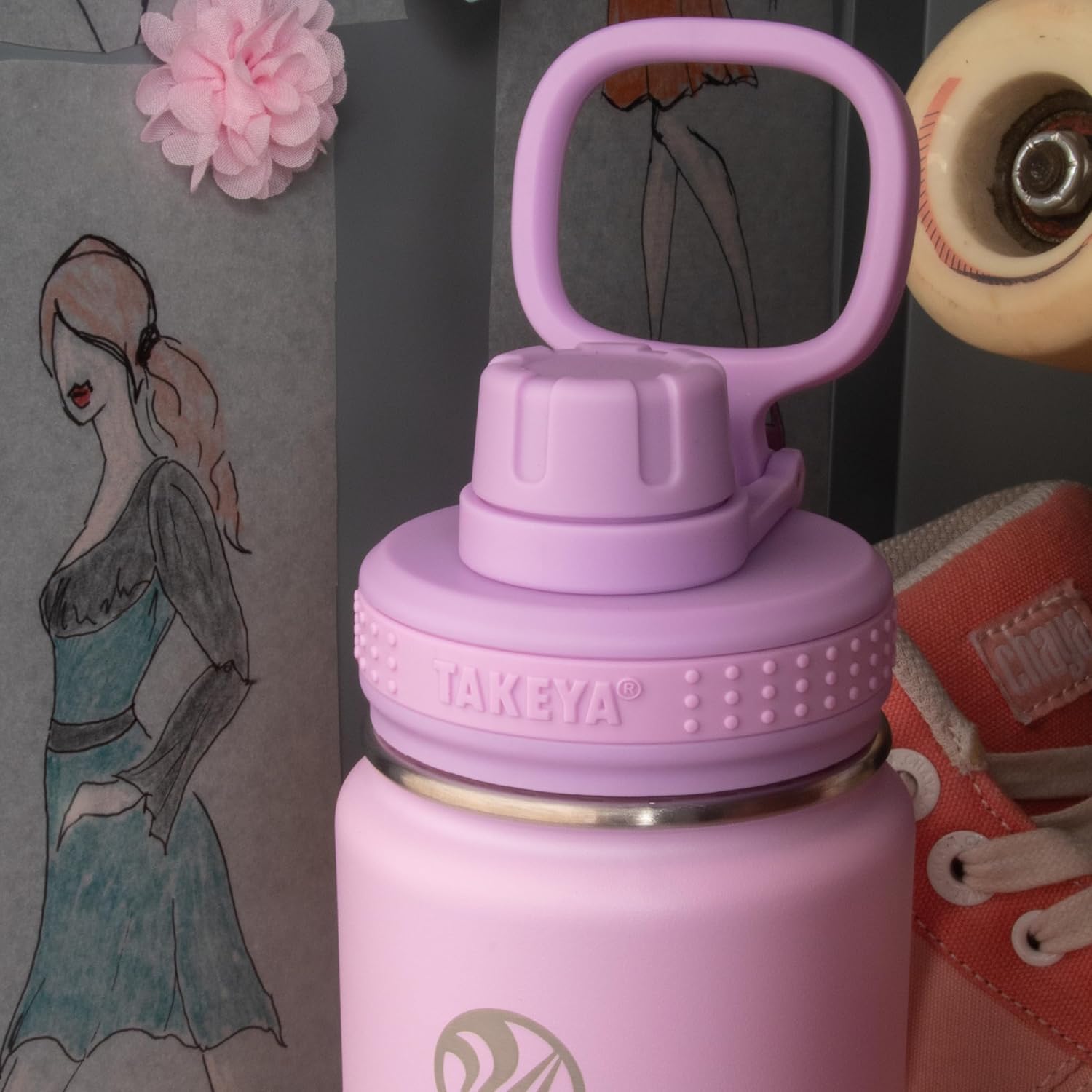 Takeya Actives Stainless Steel Water Bottle, Insulated Spout Lid, Keeps Drinks Cold 24 Hrs, Leakproof, Durable, Dishwasher Safe, Ideal for Gym, Travel, Fits Most Cup Holders, 24 oz/Ombre Golden Hour