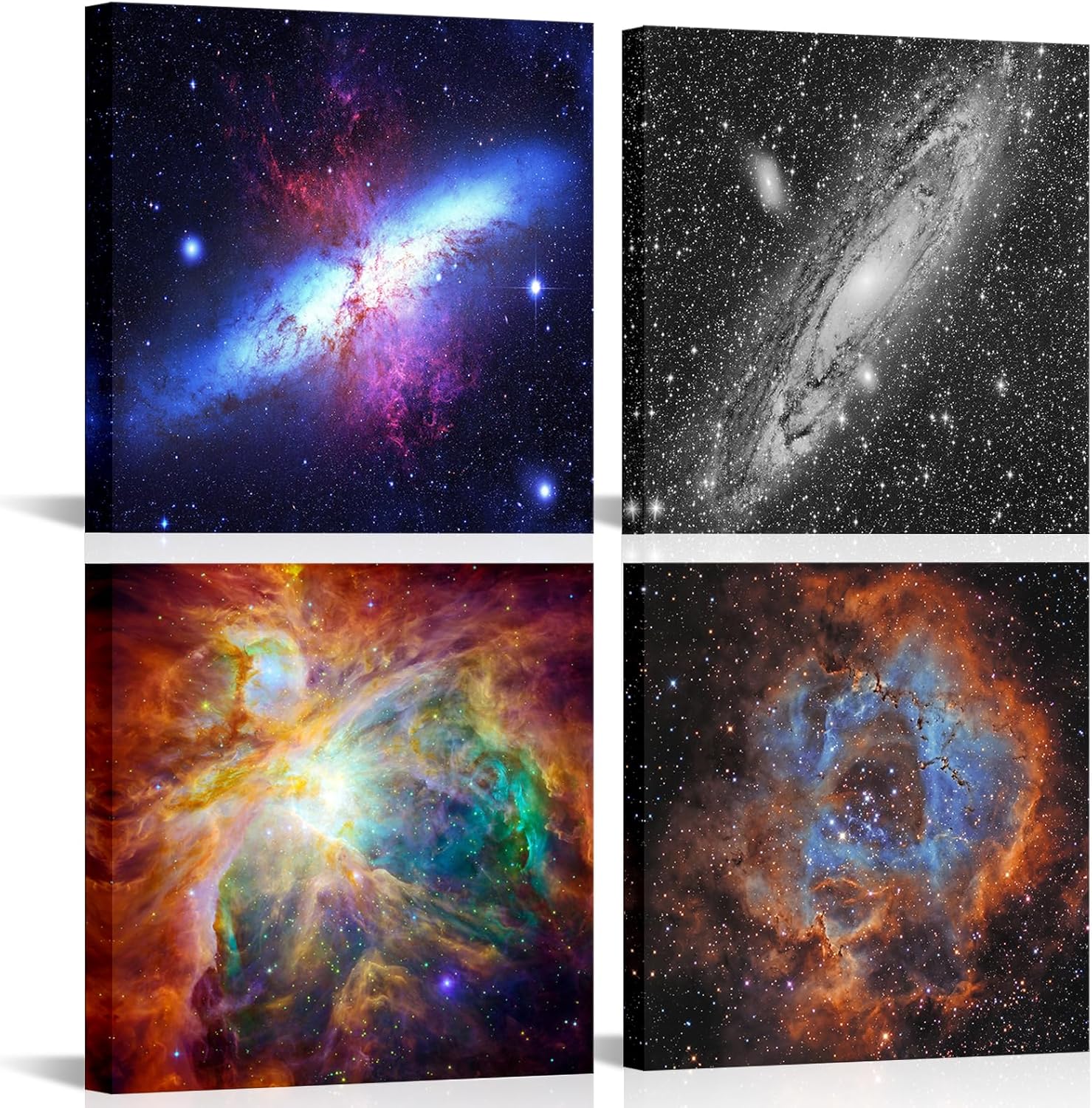 sechars 4 Panels Space and Nebulae Wall Painting Giclee Artwork Abstract Colorful Universe Picture Canvas Wall Art with Wood Frame,Modern Home Living Room Decoration