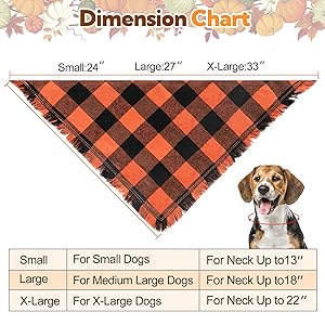 Kytely Fall Thanksgiving Dog Bandanas Large, 2Pack Christmas Halloween Classic Plaid Pet Scarf with Tassels Edges for Boy and Girl, Pet Apparel & Accessories Costume for Puppy Pets