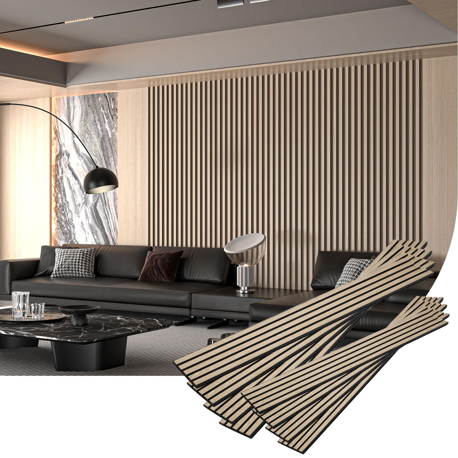 Wood Panels for Wall,8 Pack 47.24"x7.87" 3D Wall Panels for Interior Wall Decor,Wooden Acoustic Wall Panels,Wood Slat Wall Decor for Interior Wall,Living Room,Office Spaces,Bedroom(White Oak)