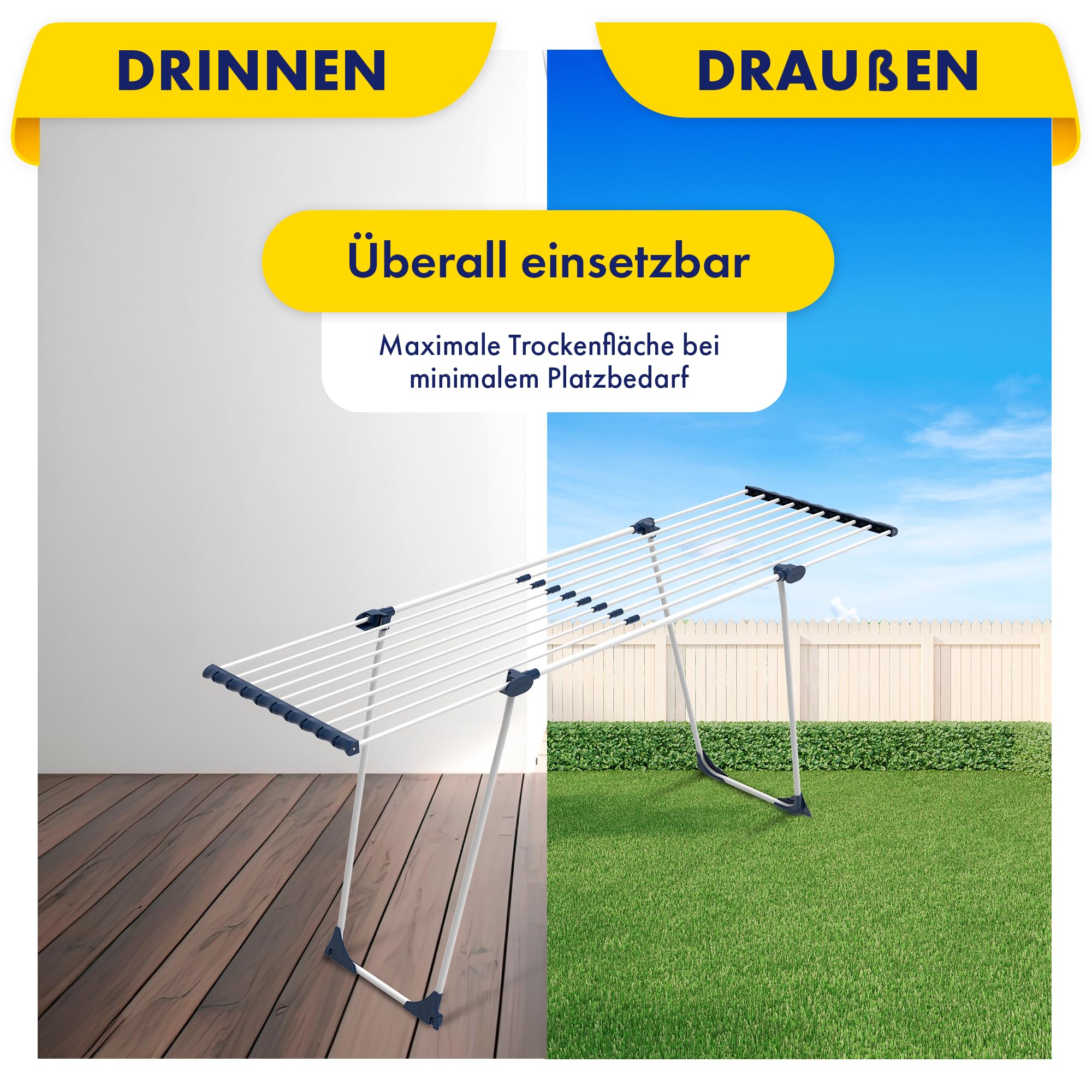 CasaSi® CasaFlex – Teleskop Wäscheständer 20m – ausziehbar & platzsparend – Wäscheständer Weiß aus legiertem Stahl für Kleidung, Bettwäsche und Handtücher | Wäscheständer Weiß aus legiertem Stahl für Kleidung, Bettwäsche und Handtücher
