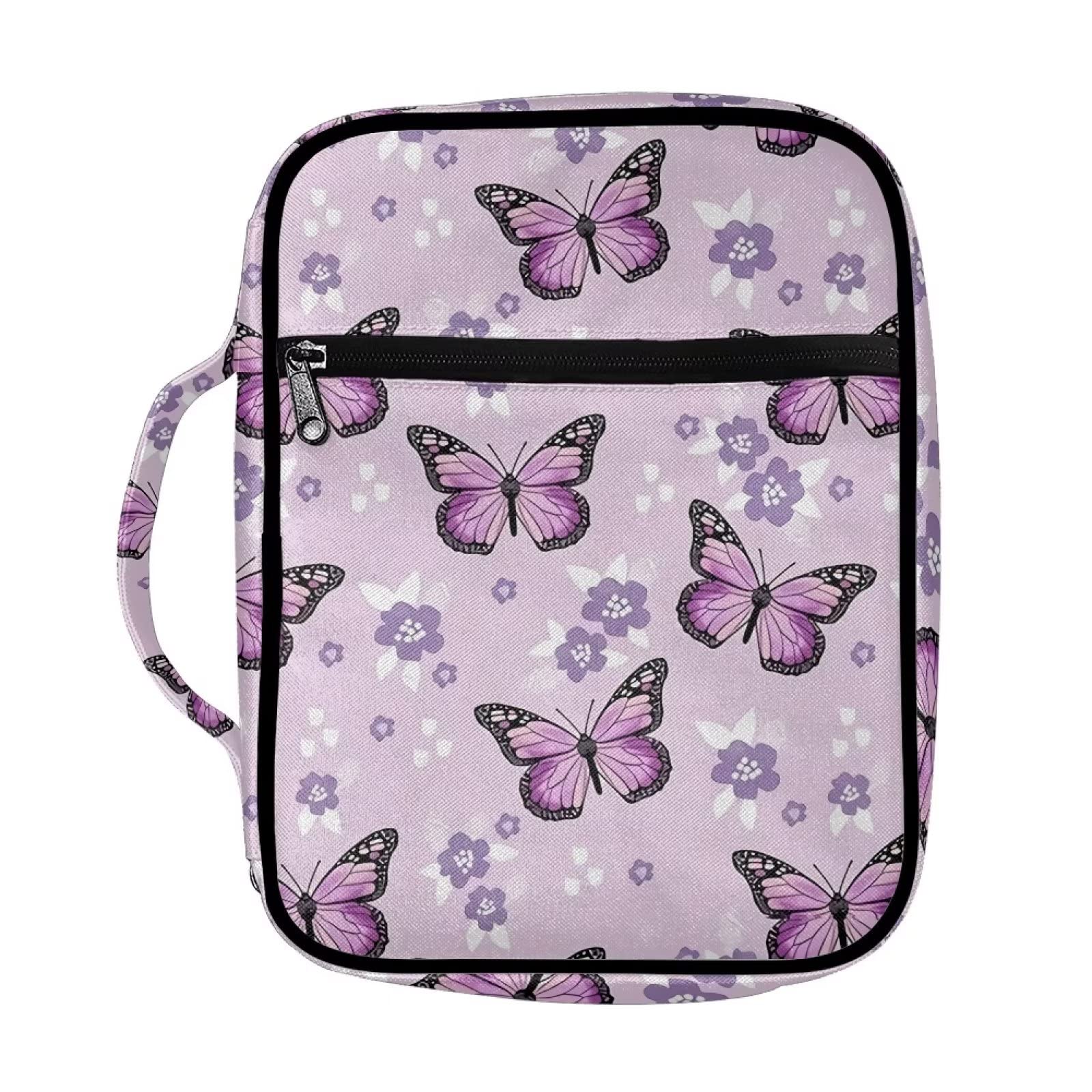 SEANATIVE Women's Fashion Bible Cover Butterfly Flower Print Bible Tote Bag Church Holder Stationery Organizers Case for Study