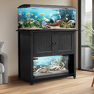 Tatub 40-50 Gallon Fish Tank Stand, Aquarium Stand with Storage Cabinet for 10-50 Gallon Fish Tank, Turtle Tank, Reptile Tank, Heavy Duty Metal Frame 1000 LBS Capacity, Dark Black, FTSBR1