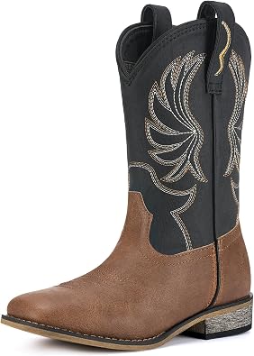 Rollda Kids Cowboy Boots for Boys Girls Western Square Toe Cowgirl Boots with Walking Heel Toddler/Little Kid/Big Kid