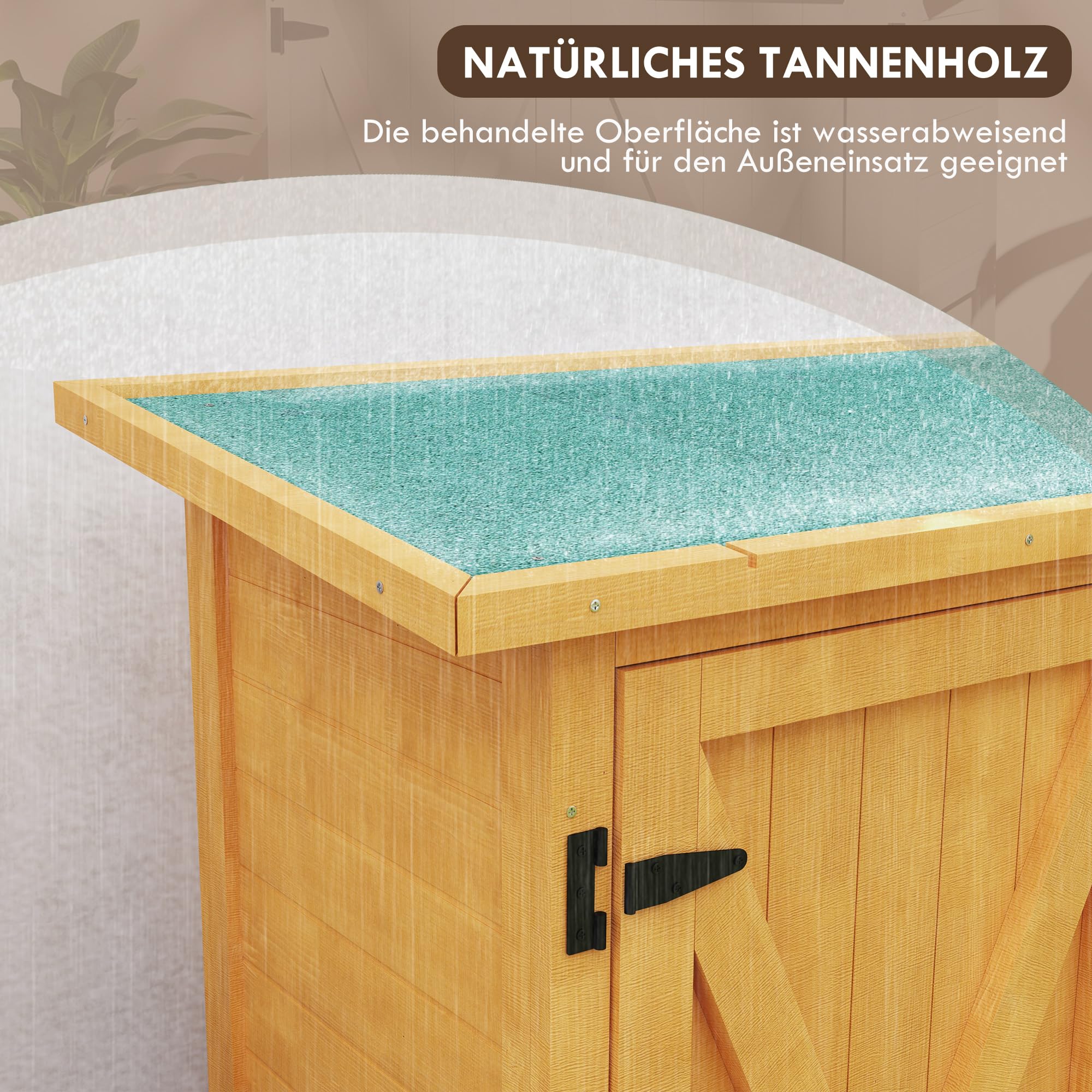 Outsunny Gartenschrank, Geräteschuppen aus Holz, Wetterfest Geräteschrank mit 2 Türen, Werkzeughaus mit Asphaltdach, Werkzeugschrank für Garten, Terrasse, 110 x 55 x 117 cm, Gelb