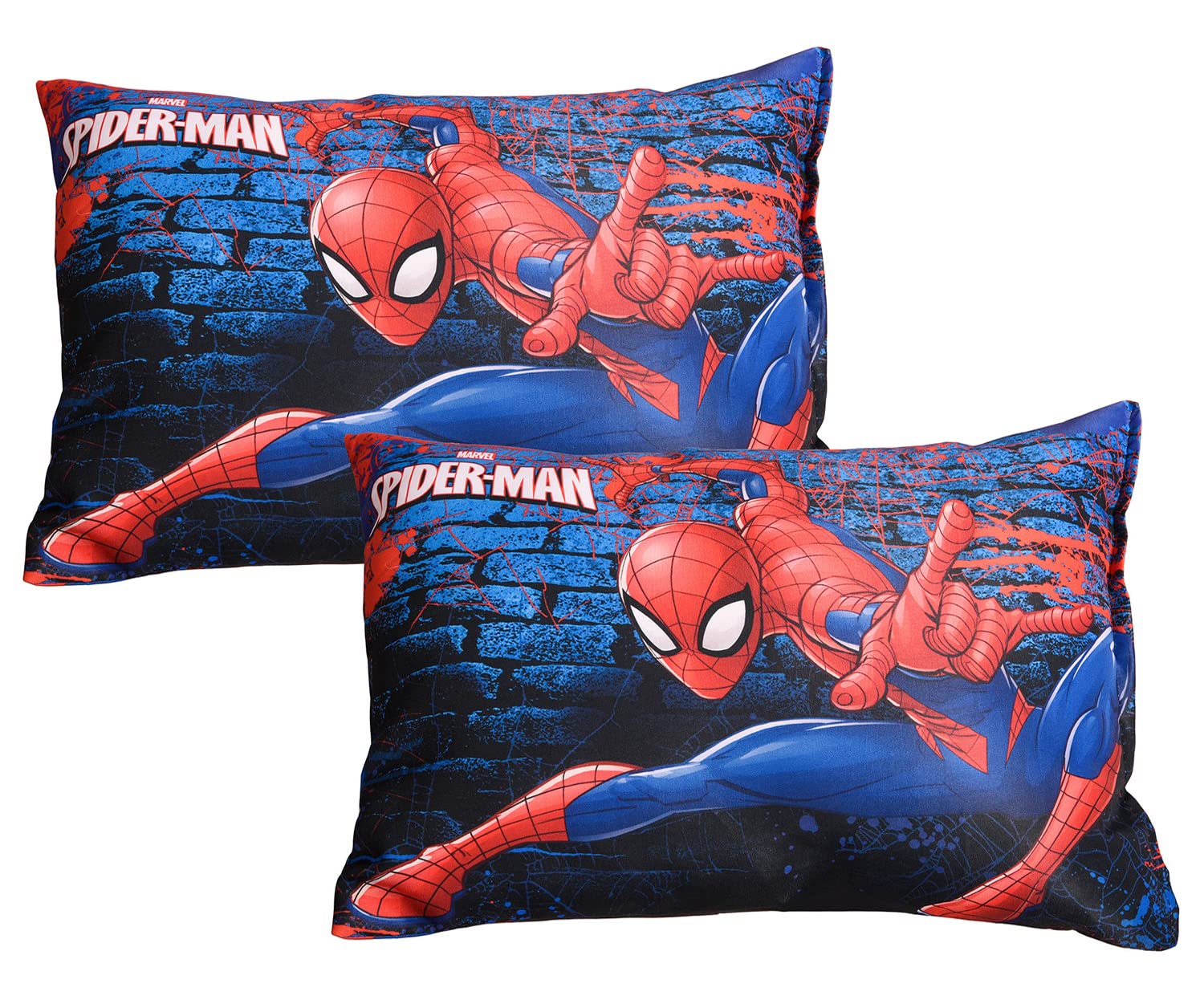 Kuber Industries Marvel Spiderman Print Kid's Pillow|Polyester Super Soft Kids Pillow for Sleeping & Travel,12 x 18 Inch,Pack of 2 (Navy Blue)
