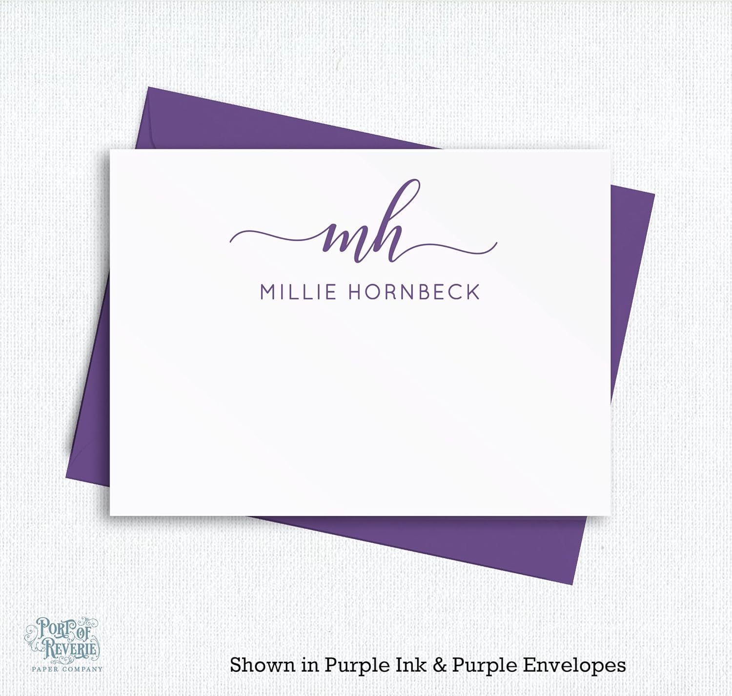 Personalized Monogram Stationery Note Cards and Envelopes, FLAT Notecards A2 Size, Port of Reverie Paper Company