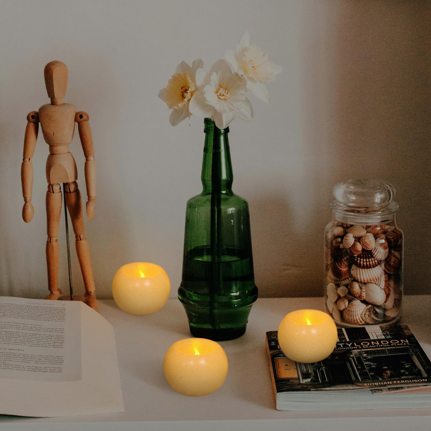 FURORA LIGHTING Small Ivory Real Wax Flameless Candles, Pack of 3 – LED Flickering Small Round Candles, 2.4” x 1.6”, Battery Included, Ideal for Home Décor - Image 3
