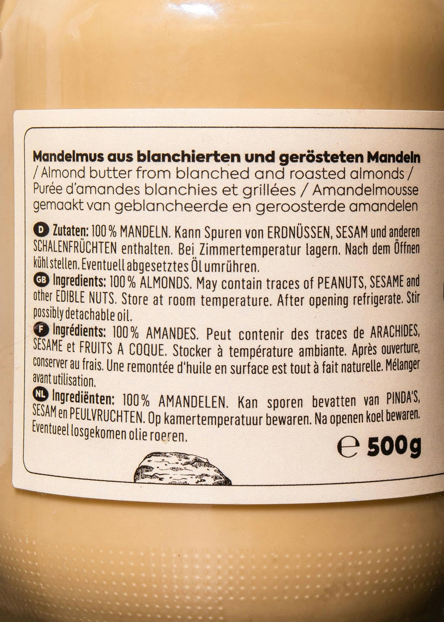 KoRo - Crema di mandorle bianca 6 x 500 g - Crema di noci vegane 100% mandorle senza additivi