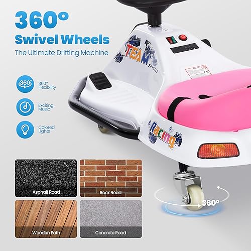 Miniatura 9 de Go Kart eléctrico de 24 V para niños a partir de 3 años, ruedas brillantes mejoradas, auto de interruptor de dos velocidades, antirvuelco con