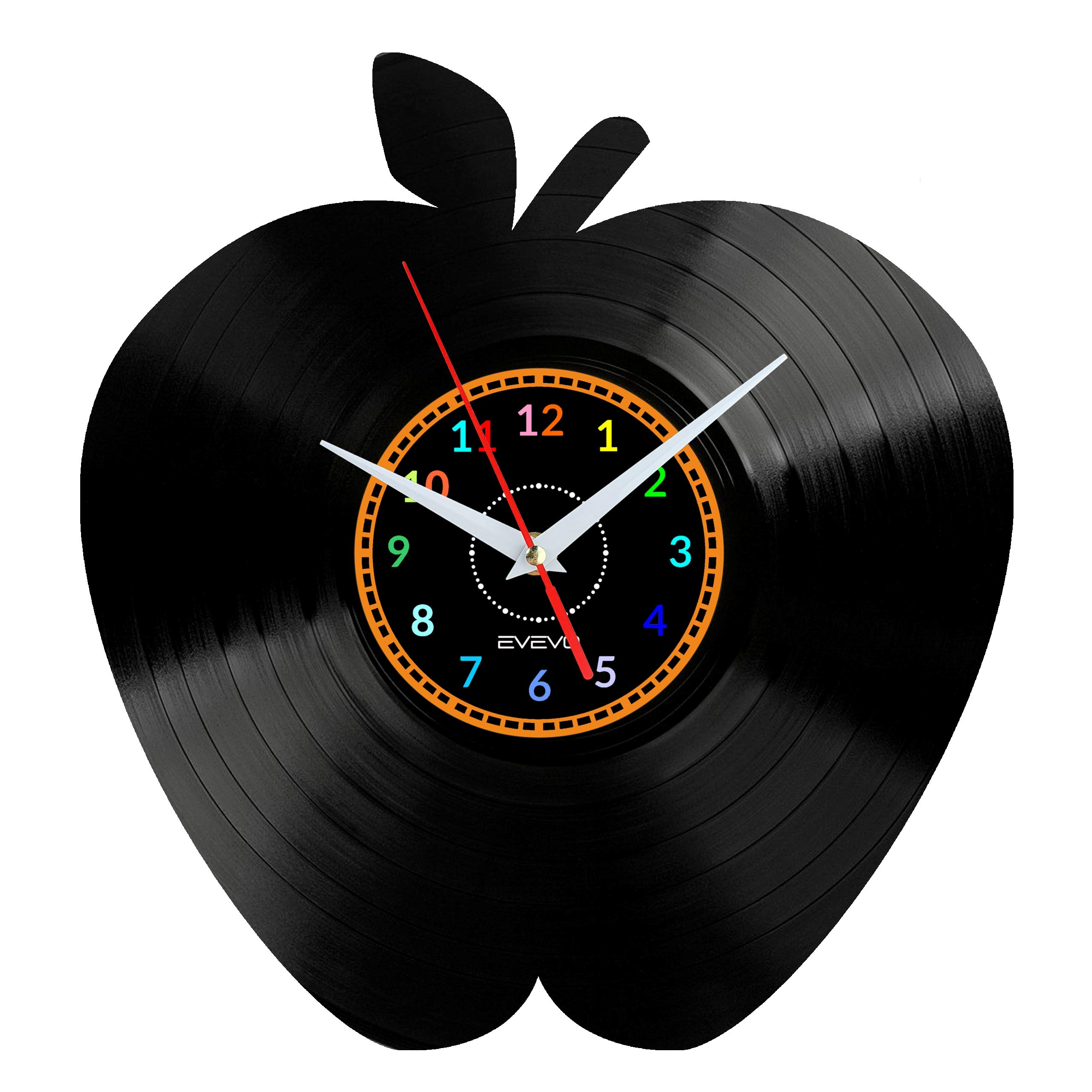 Horloge murale vinyle pomme de haute précision pour décoration contemporaine