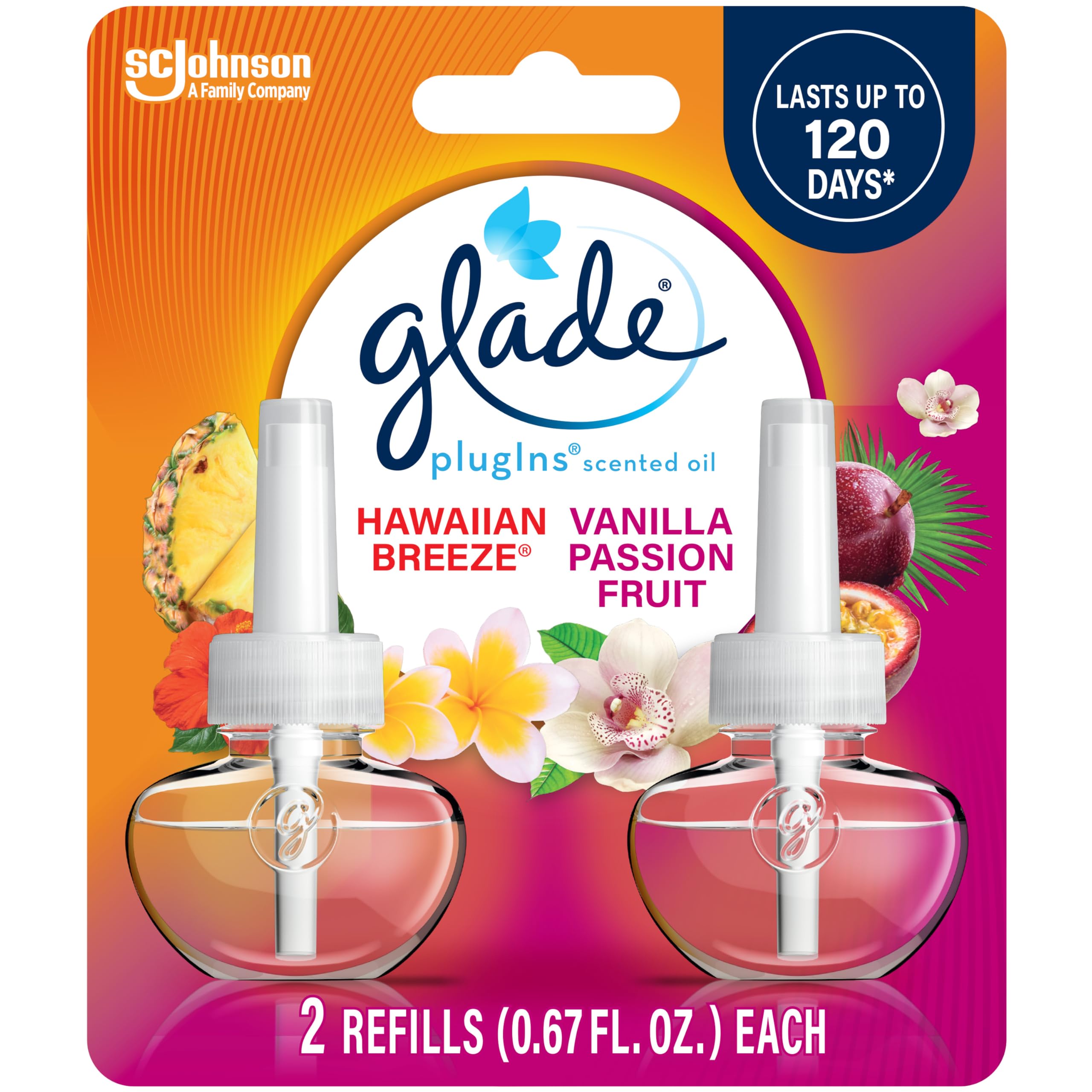 PlugIns Refills Air Freshener, Scented and Essential Oils for Home and Bathroom, Hawaiian Breeze & Vanilla Passion Fruit, 0.67 Fl Oz (Pack of 2)