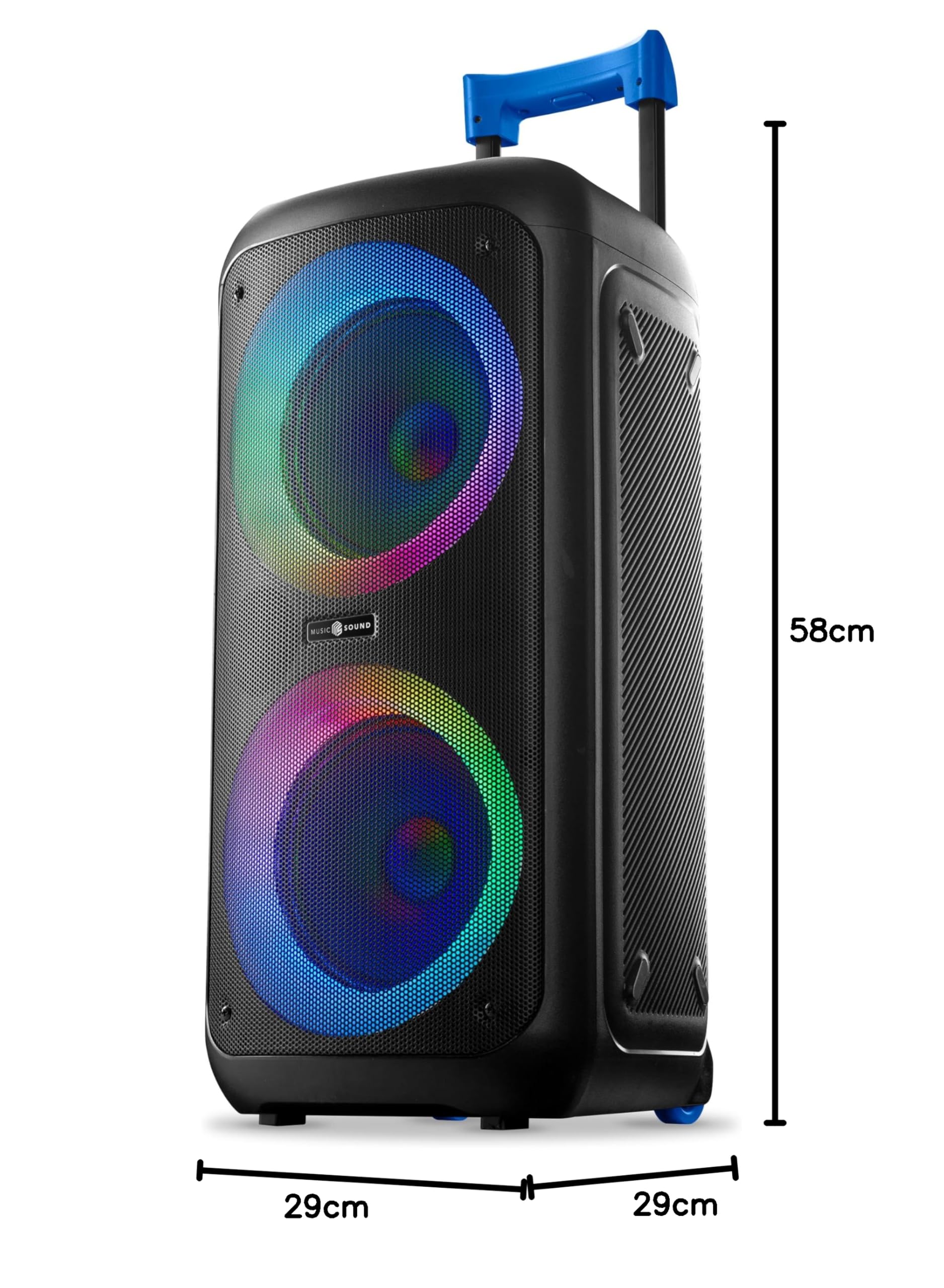 Music Sound - Sound Box - głośnik Bluetooth o mocy 80 W - bezprzewodowy - światła RGB - 4 godziny odtwarzania - pilot zdalnego sterowania do sterowania wszystkimi funkcjami głośnika - czarny