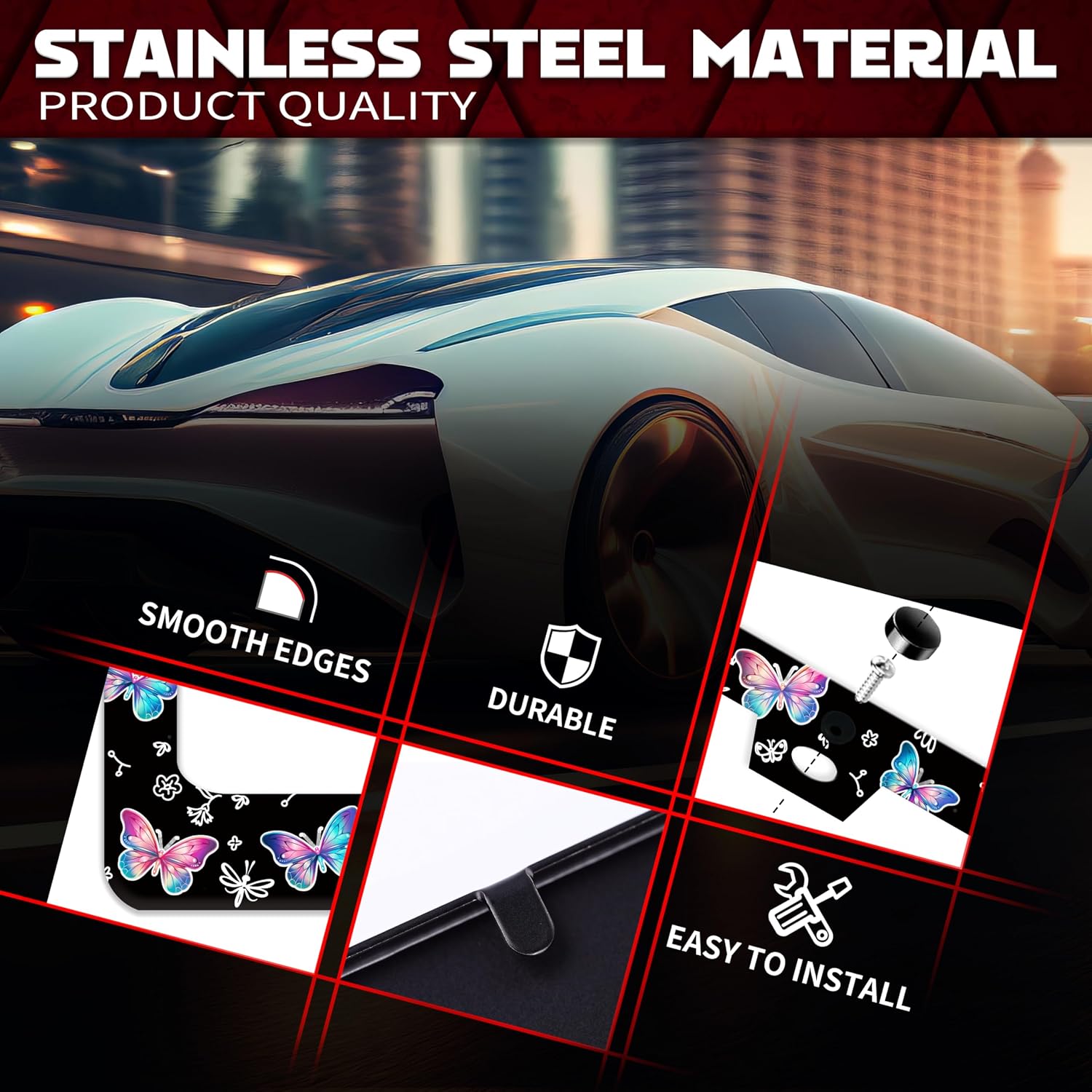 Dreamy Butterfly Stainless Steel License Plate Frame Fits US Standard image 4