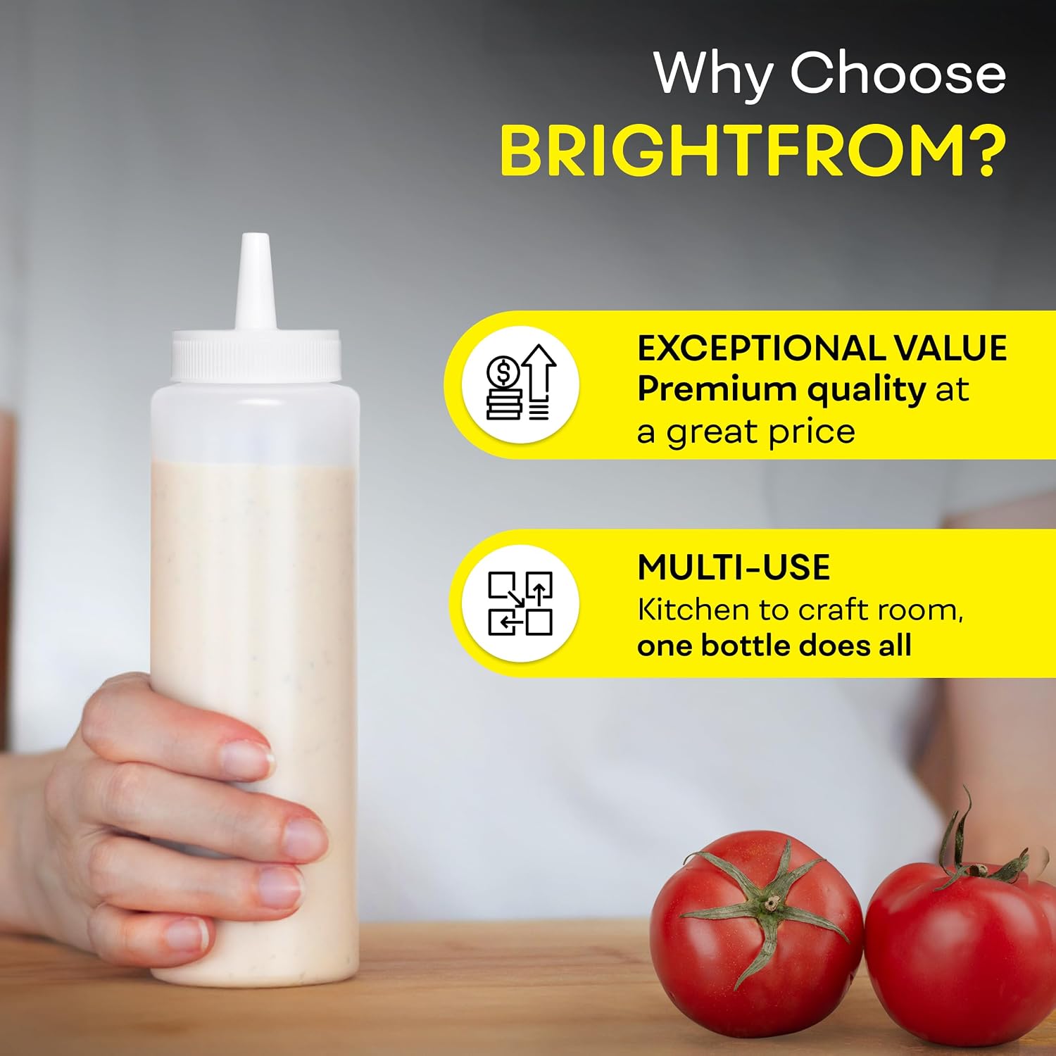 BRIGHTFROM Condiment Squeeze Bottles, CLEAR 8 OZ Empty Squirt Bottle with Wide Neck - Great for Ketchup, Mustard, Syrup, Sauces, Dressing, Oil, BPA FREE Plastic - 2 PACK