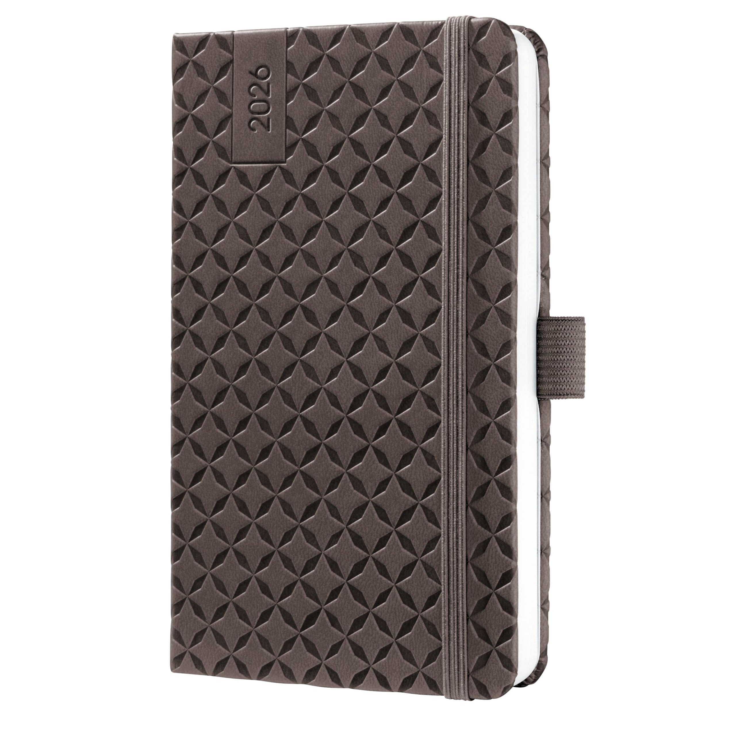 SIGEL J6122 Wochenkalender 2026 A6 braun, Hardcover, Gummiband, Stiftschlaufe, Einstecktasche, 174 Seiten, vegan, Buchkalender, Terminplaner Taschenkalender Jolie