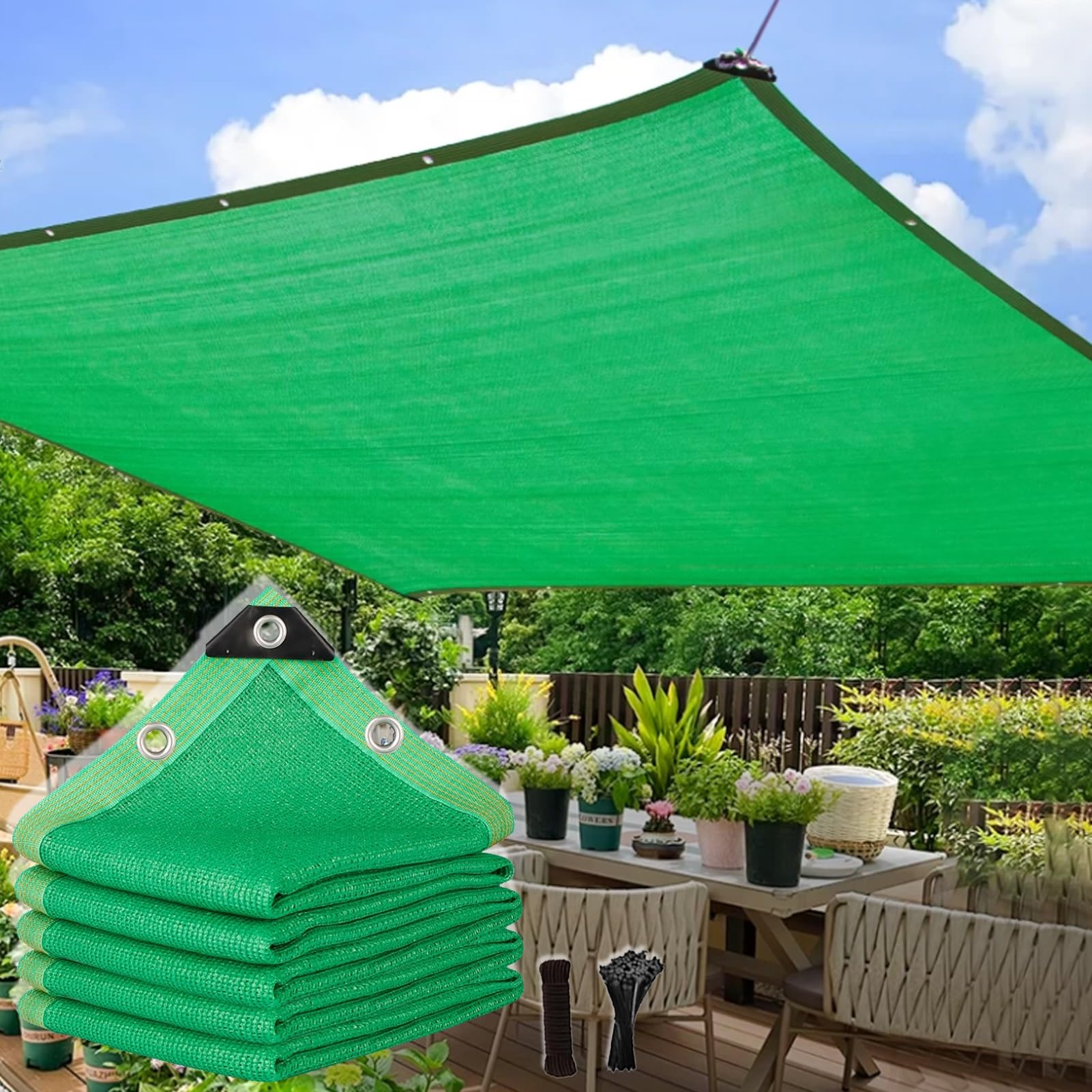 Voile d'ombrage verte à 90% toile haut de gamme grande dimension