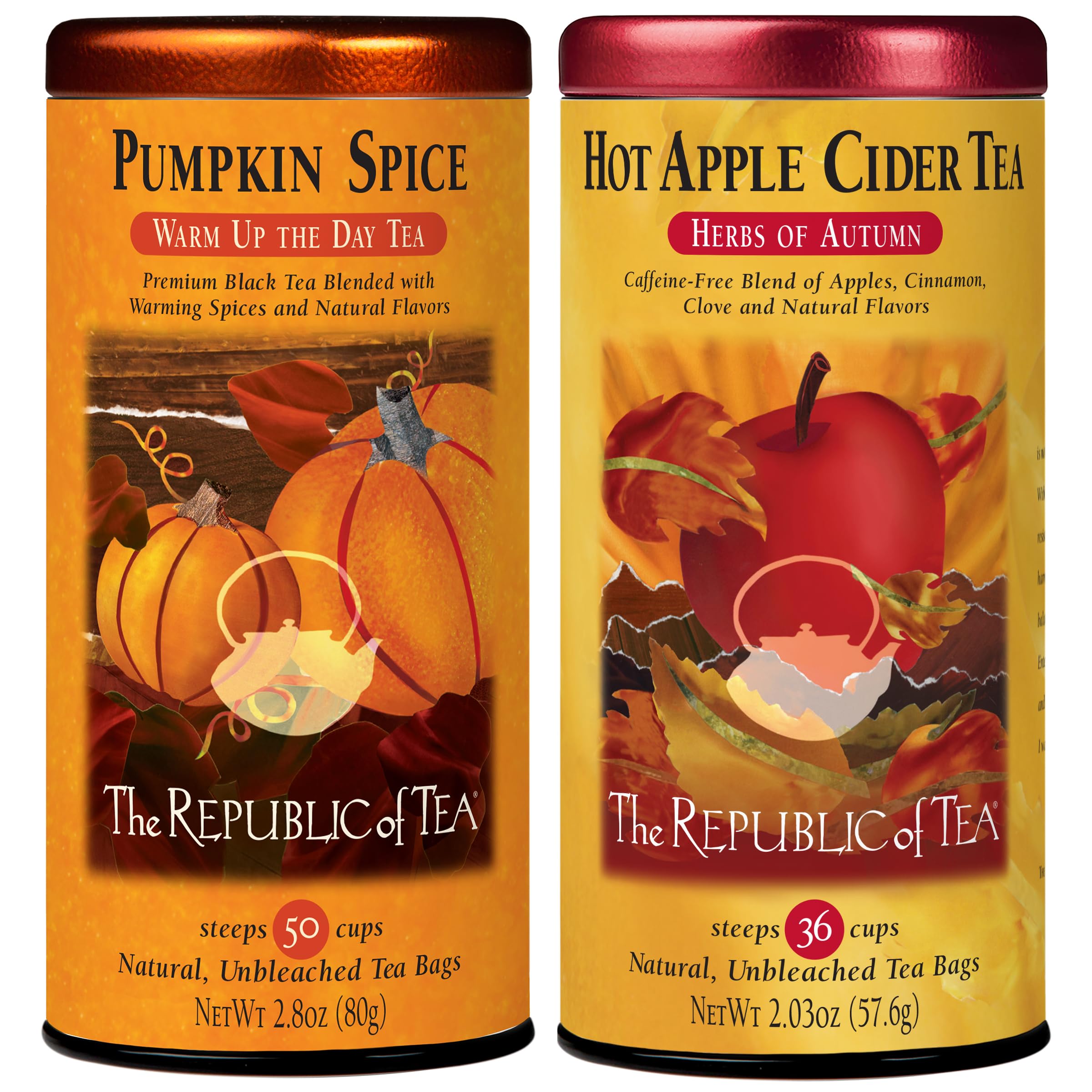 The Republic of TeaLimited-Edition Favorite Fall Teas - Pumpkin Spice and Hot Apple Cider Tea Bundle – 50 and 36 Count Tea Bags