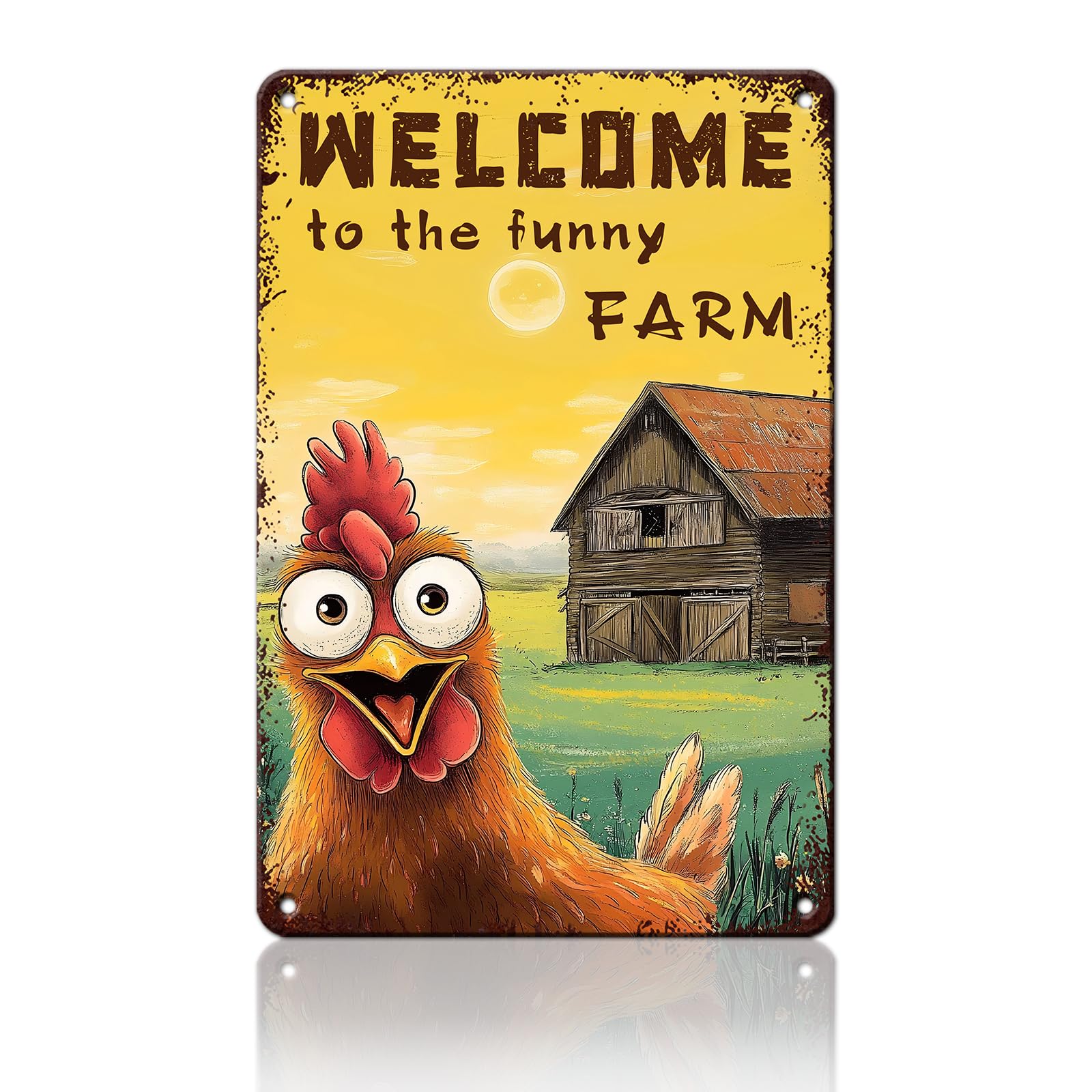 Anceky Vintage Welcome To The Funny Farm Chicken Metal Sign Retro Tin Sign Wall Decor for Plub Porch Home Garage Farmhouse 12×16 Inch