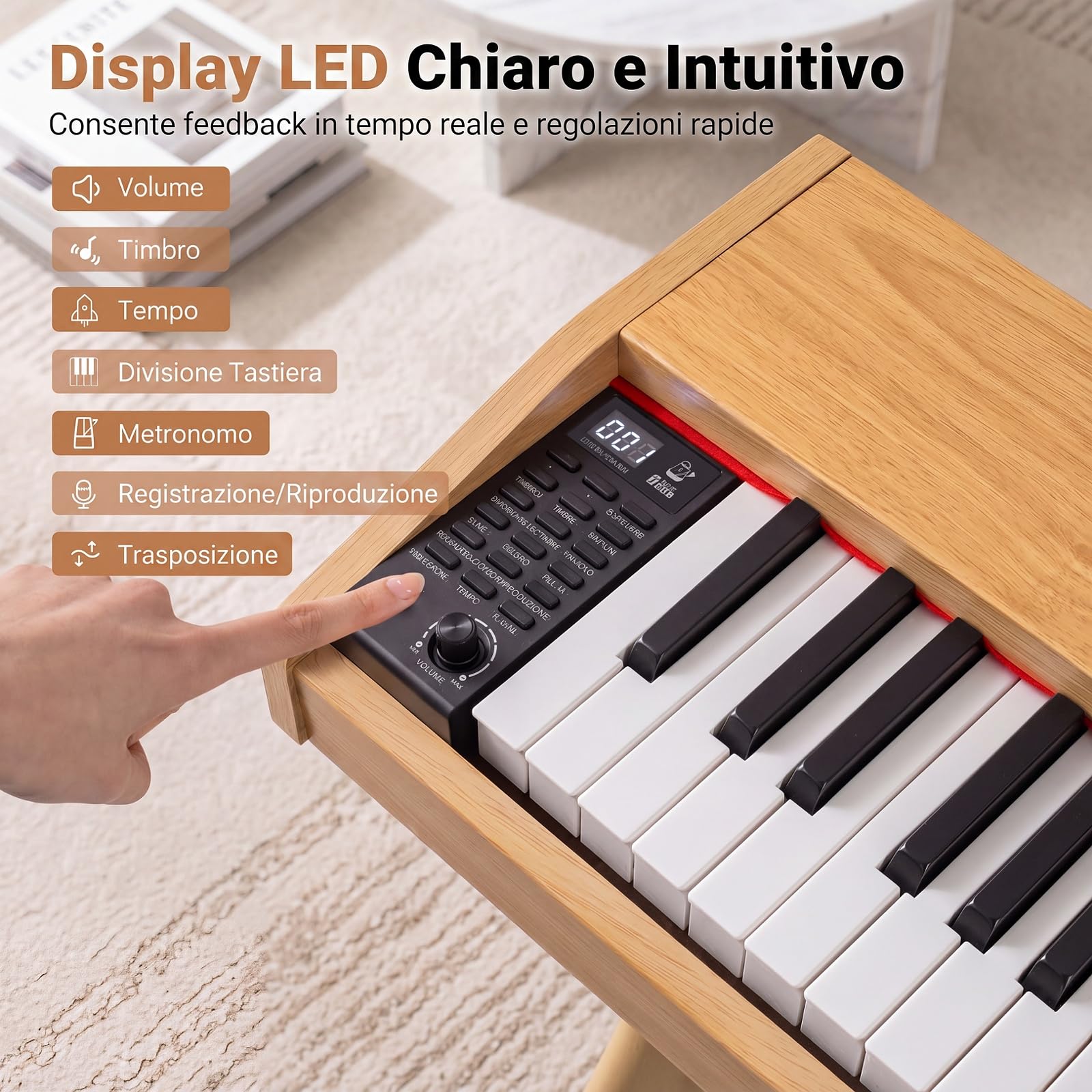COSTWAY Pianoforte Digitale 88 Tasti Semipesati Full Size Regolabile | Pianola Elettronica da Casa con Pedale, Supporto, 800 Timbri, 600 Ritmi, 80 Brani per Principiante
