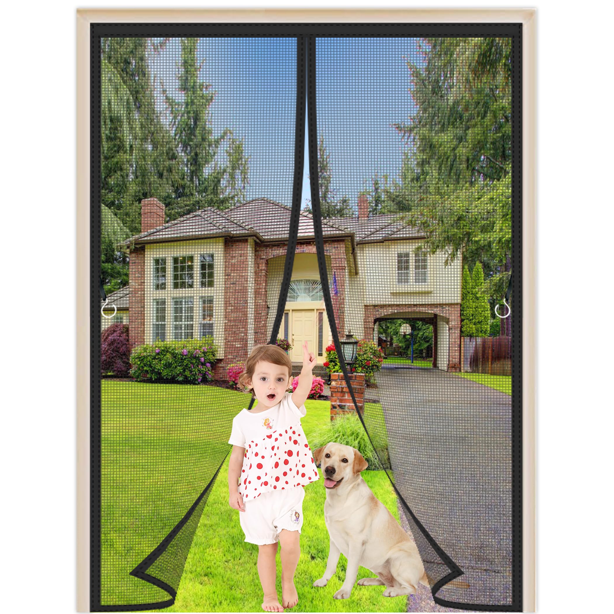 Fly Screen for Doors Black 155x200cm Durable Reinforced Mesh Curtain Self Sealing Foldable Mesh Door Curtain Panel Without Drilling for Balcony Patio Bedroom Kitchen