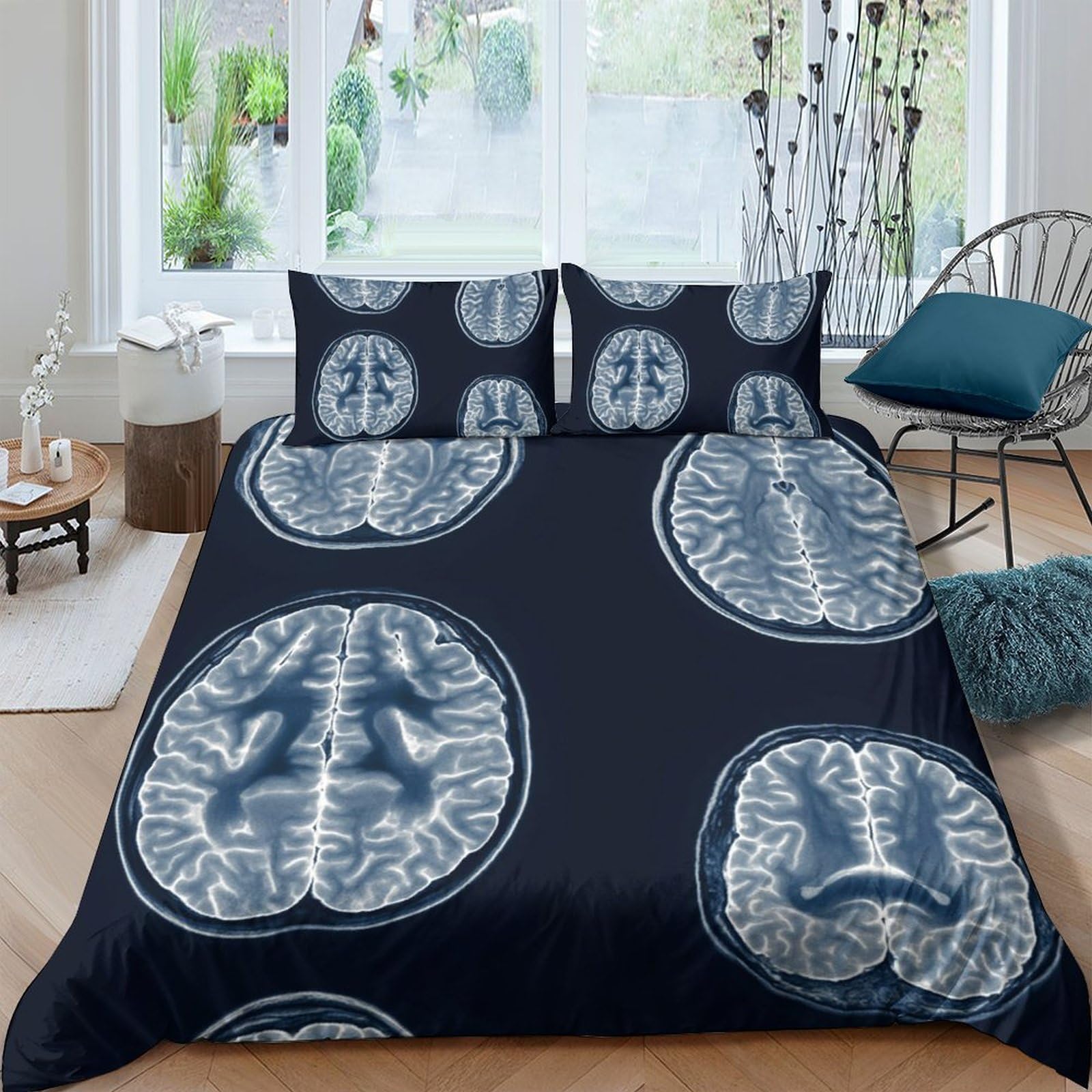 Ctjqhvkz Style-7 3D Printed Blue Brain Mri Fitted Sheet Microfiber Soft Breathable Abstract Anatomy Mattress Cover For Bedroom Dorm Decor Single（135X200cm）