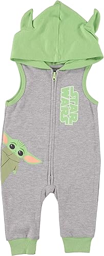 STAR WARS Baby Boy Baby Yoda Romper with Hooded Jumpsuit