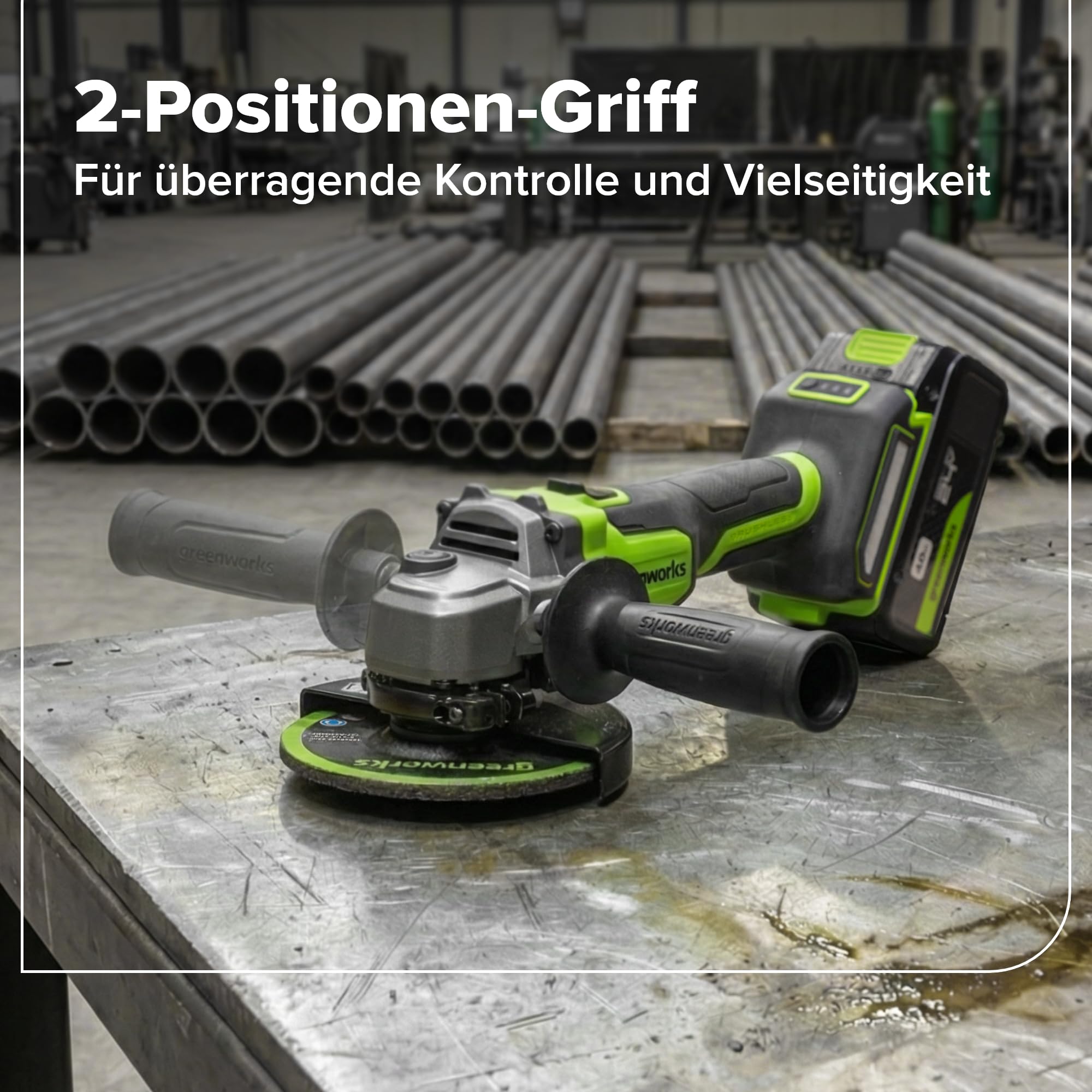 Greenworks 24V Smerigliatrice angolare senza fili, disco da 125 mm, 9000RPM, motore senza spazzole da 900W, per mancini o destrimani, SENZA batteria e caricabatterie AG590