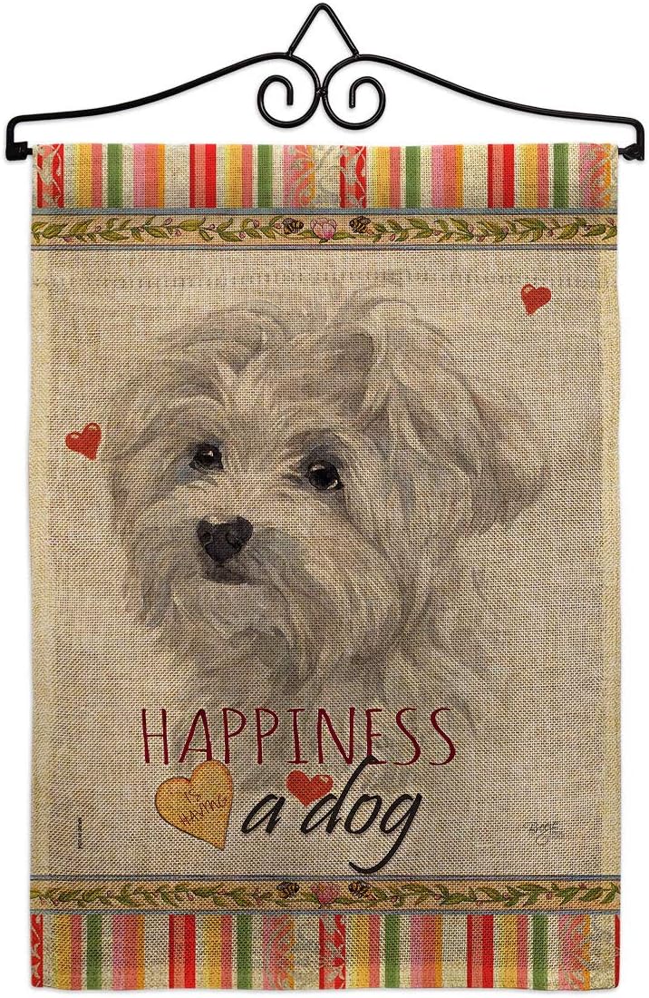 Maltese Happiness Burlap Burlap Garden Flag Animals Dog Puppy Spoiled Paw Canine Fur Pet Nature Farm Animal Creature Small Decorative Gift Yard House Banner Double-Sided Made In USA 13 X 18.5