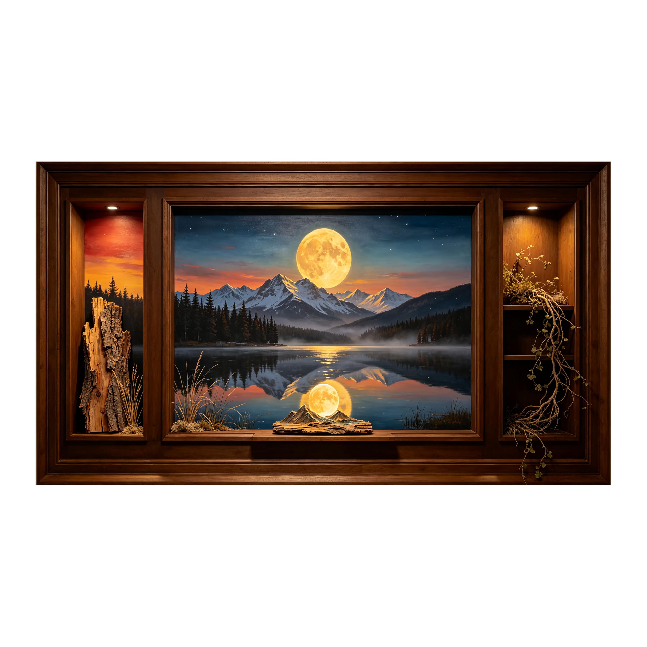 Yzpallescene 3D Framed Wall Art Moonlit Mountain Lake Landscape Panoramic Large Size SelfAdhesive Removable Wall Decor Prints Artwork for Living Room Bedroom Office