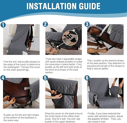 Miniatura 7 de H.VERSAILTEX Funda grande para silla de oficina, resistente al agua, con brazos, funda para silla de escritorio de computadora con hebilla