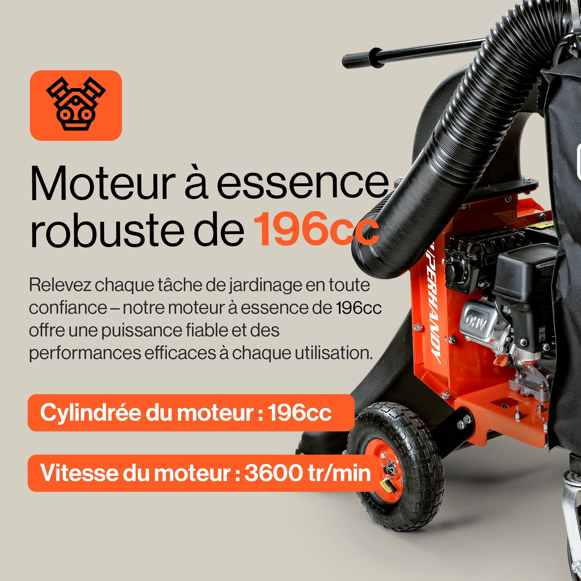 SuperHandy Aspirateur à Feuilles & broyeur de Bois, 196 cm³, Sac 175 L