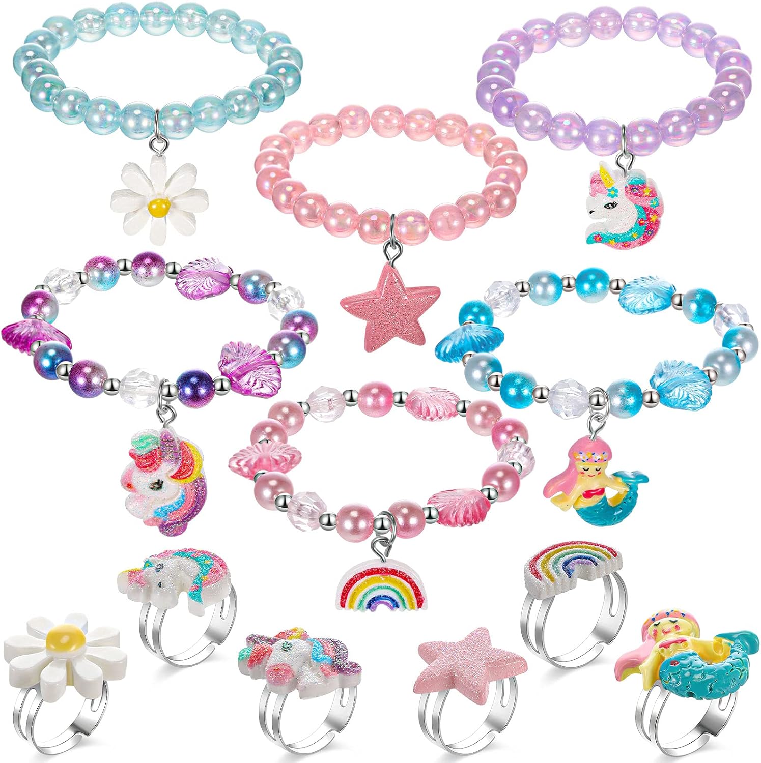 12 Pieces Colorful Unicorn Bracelet Rainbow Unicorn Beaded Bracelet