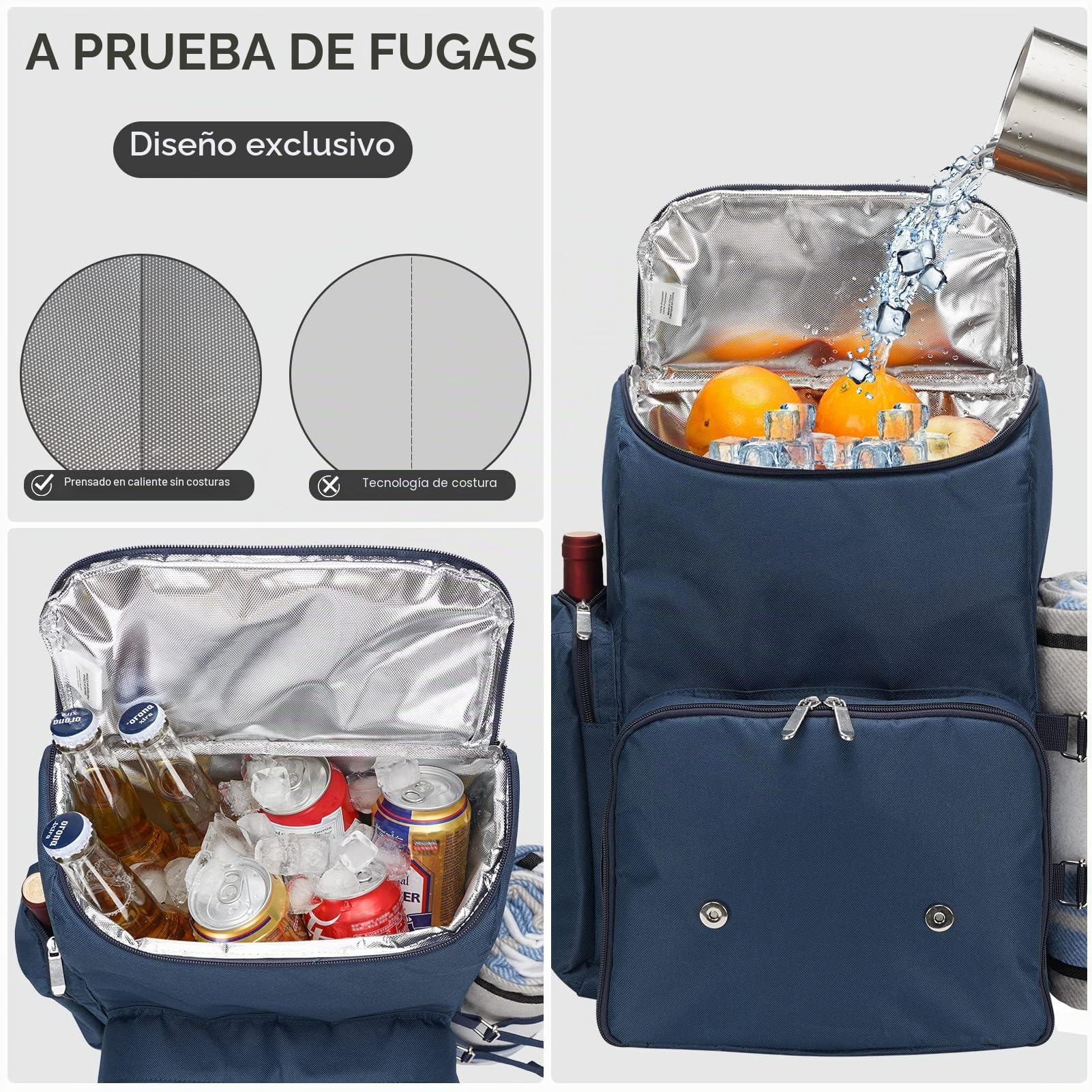 Mochila de picnic para 4 personas con bolsa térmica grande aislada, juego de cesta de picnic con bolsa de vino, manta de picnic impermeable y juego de cubiertos. Perfecto para camping, fiesta, regalo