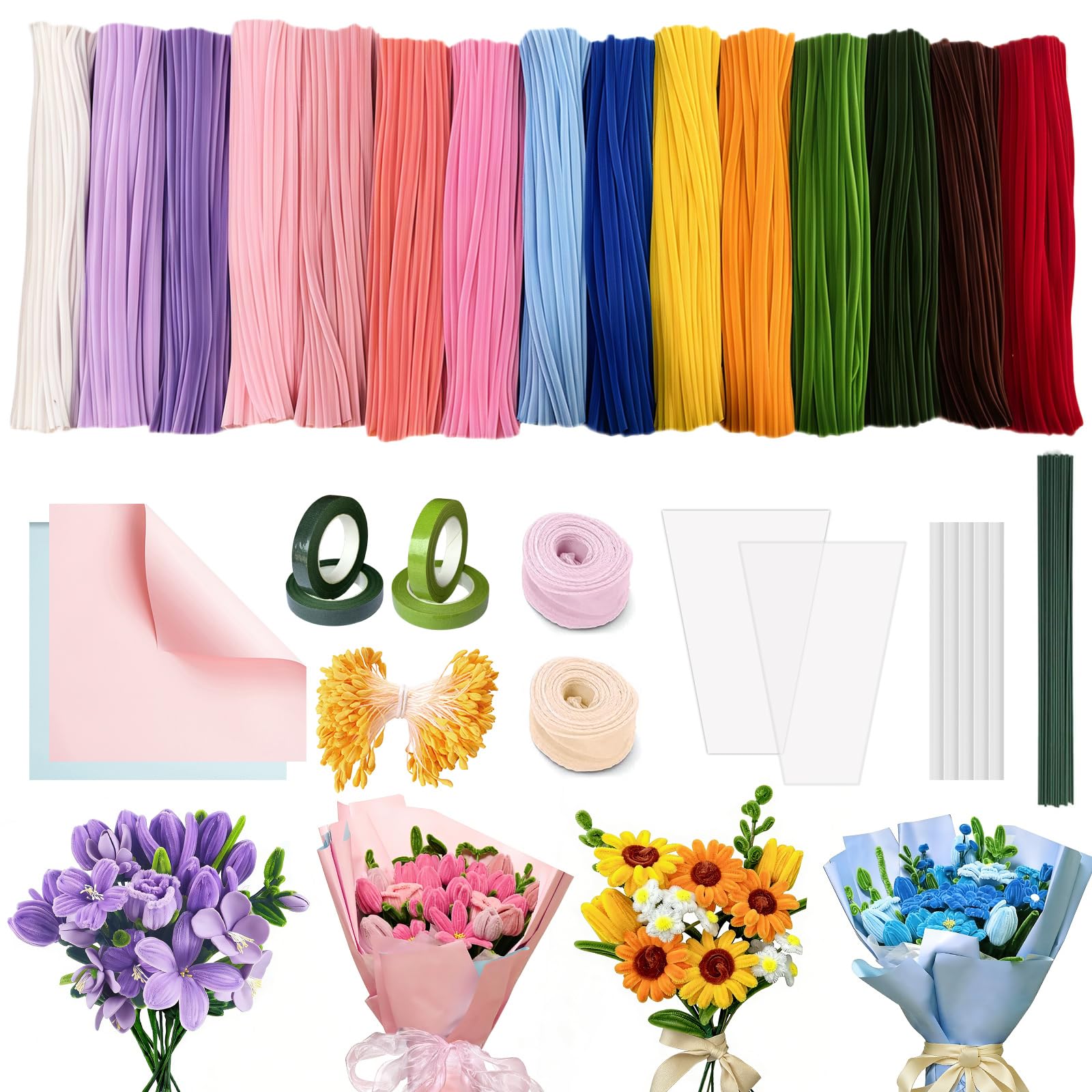 800 PCS Scovolini Ciniglia Colorati per Lavoretti, 15 Colori Scovolini Pipa Fiori, Bastoncini Filo di Ciniglia, Set Pipe Cleaner for Craft Flowers Bouquet,Kit Scovolini per il Fai da Te DIY